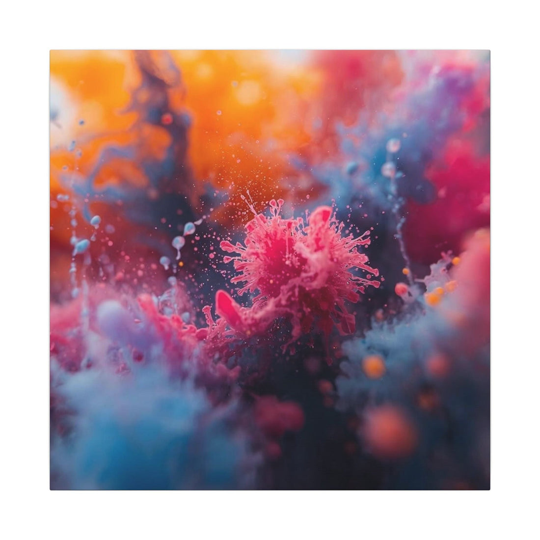NOVAFLARE magenta burst abstract canvas wall art by Scattercrate styled above a home bar