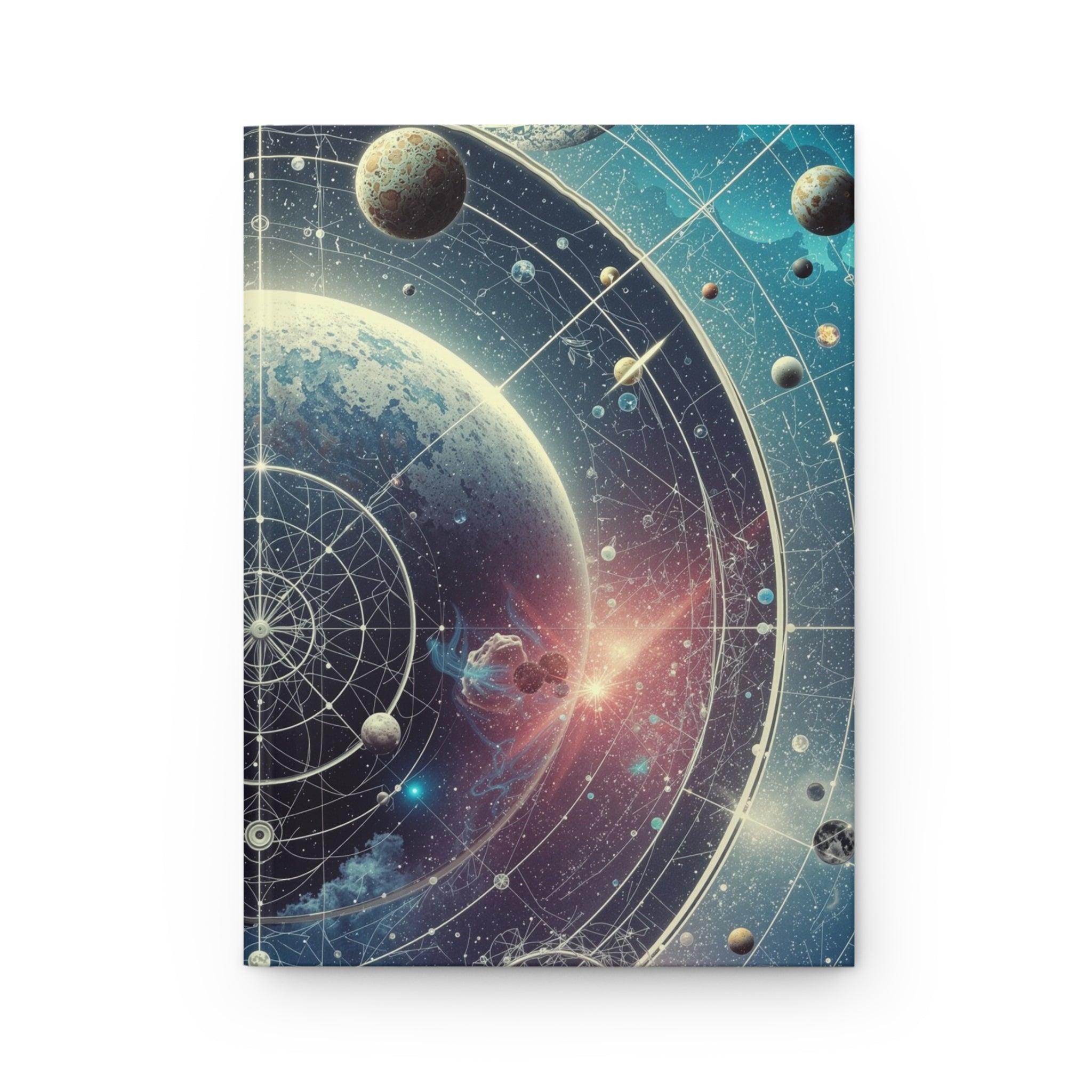 STELLARMAP cosmic orrery journal by Scattercrate — planetary rings on a matte hardcover