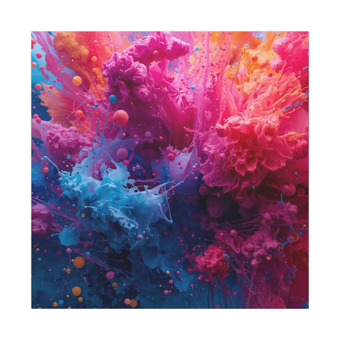 CORALCHASM teal and coral abstract canvas print leaning on a styled picture ledge