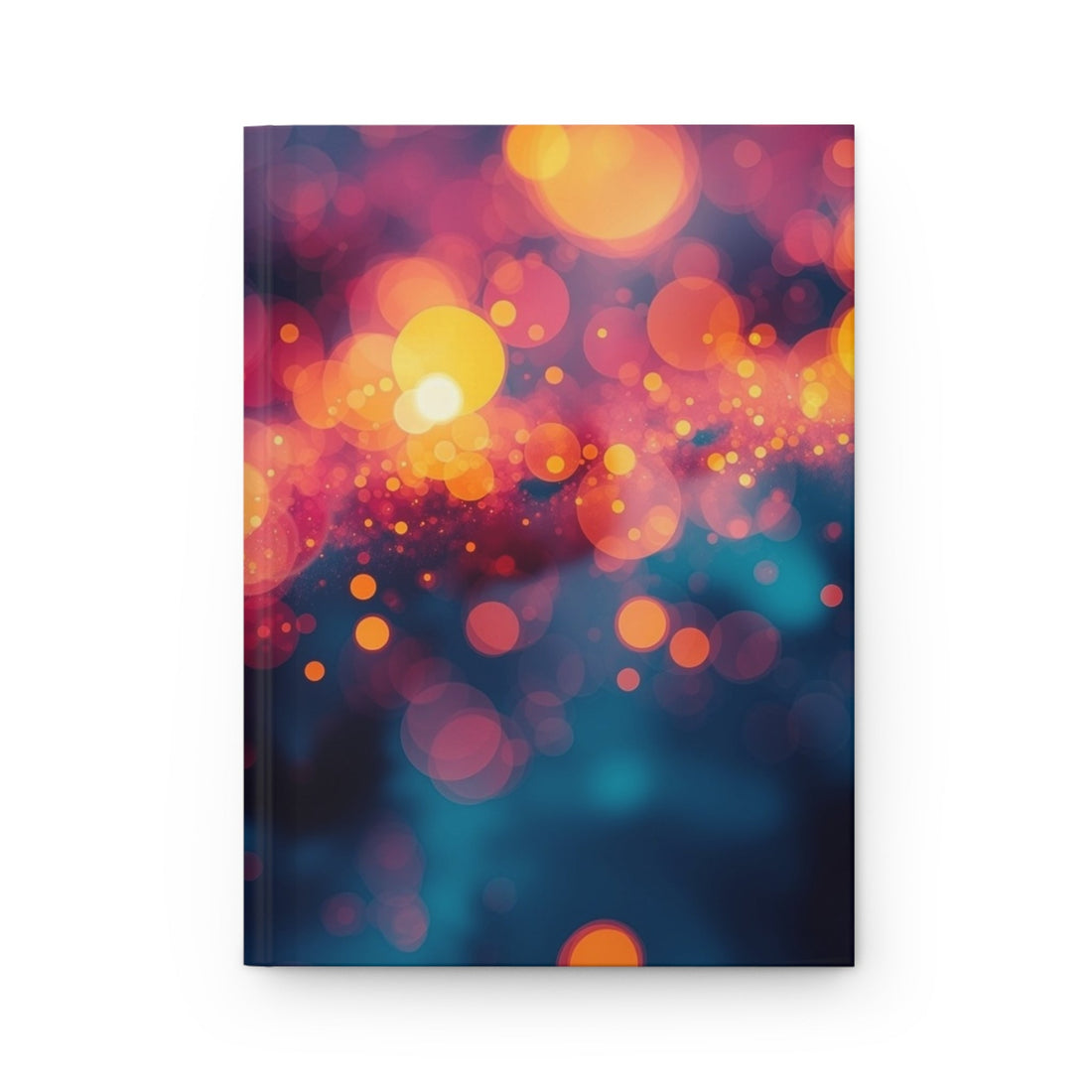 DRIFTSPARK amber bokeh hardcover art journal styled with warm mid-century modern decor