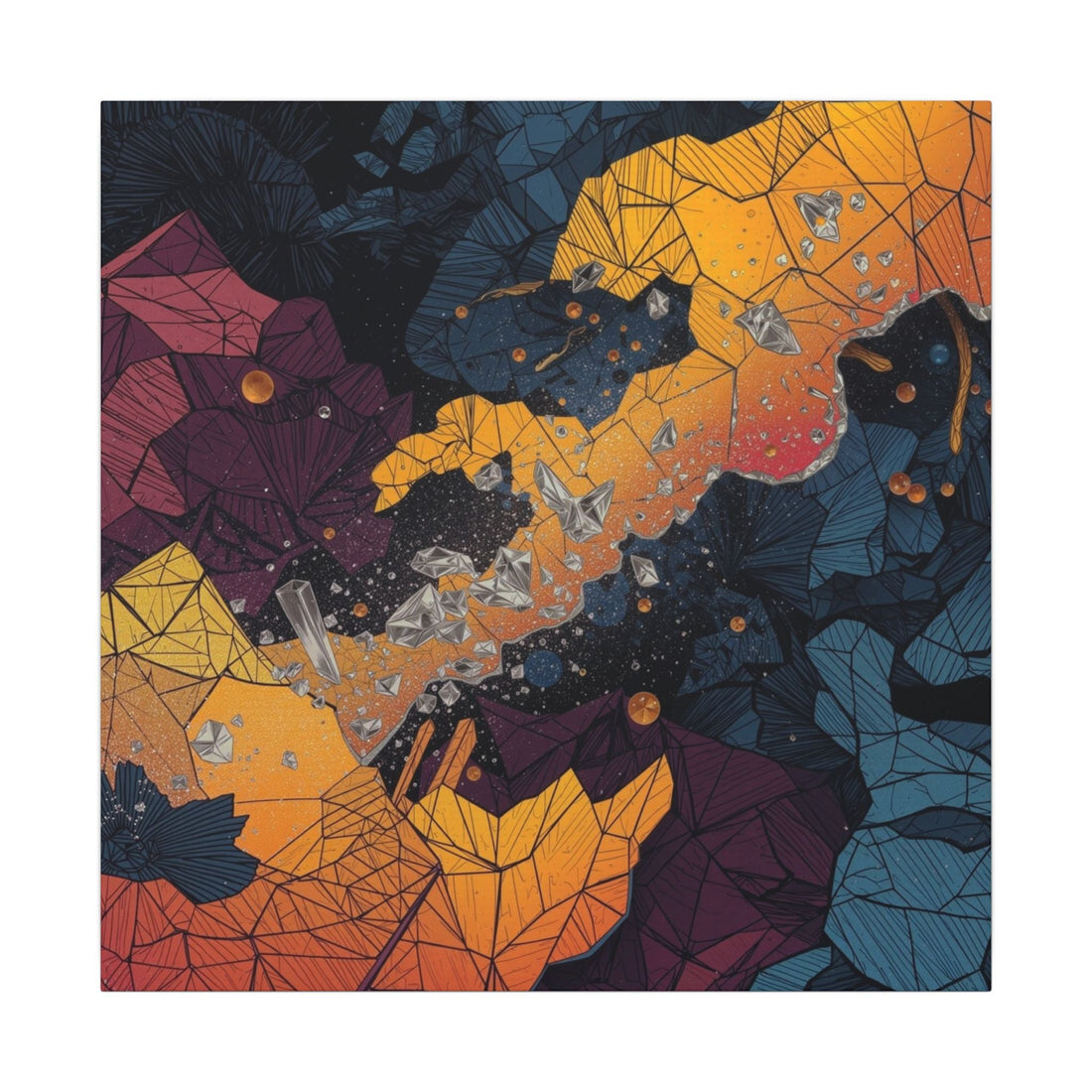 FACETBLOOM abstract canvas wall art in a home library setting