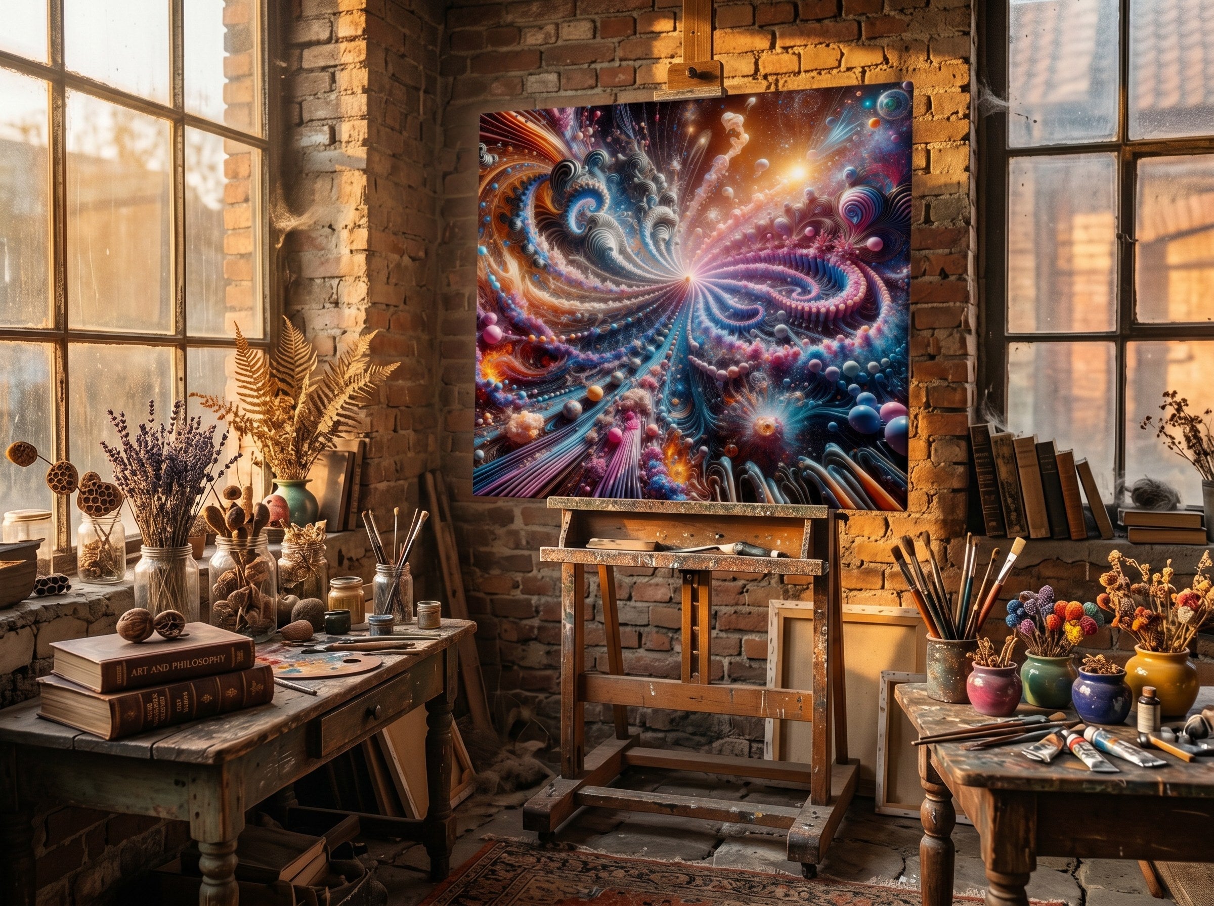 PULSAR radiant fractal burst canvas wall art in a home gym