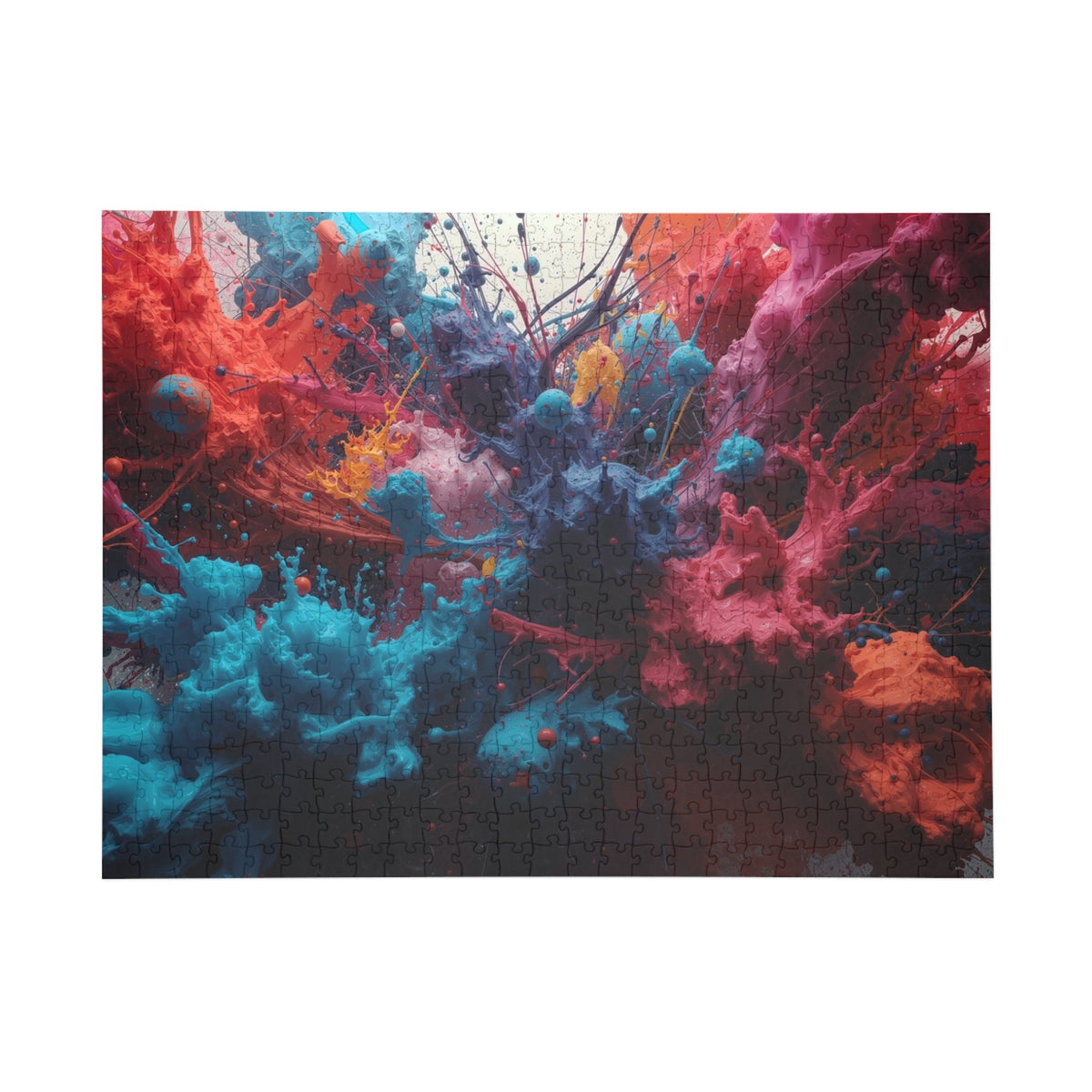 Saffronburst 500-piece jigsaw puzzle by Scattercrate — golden ink column art spread out on a table for a group puzzle night