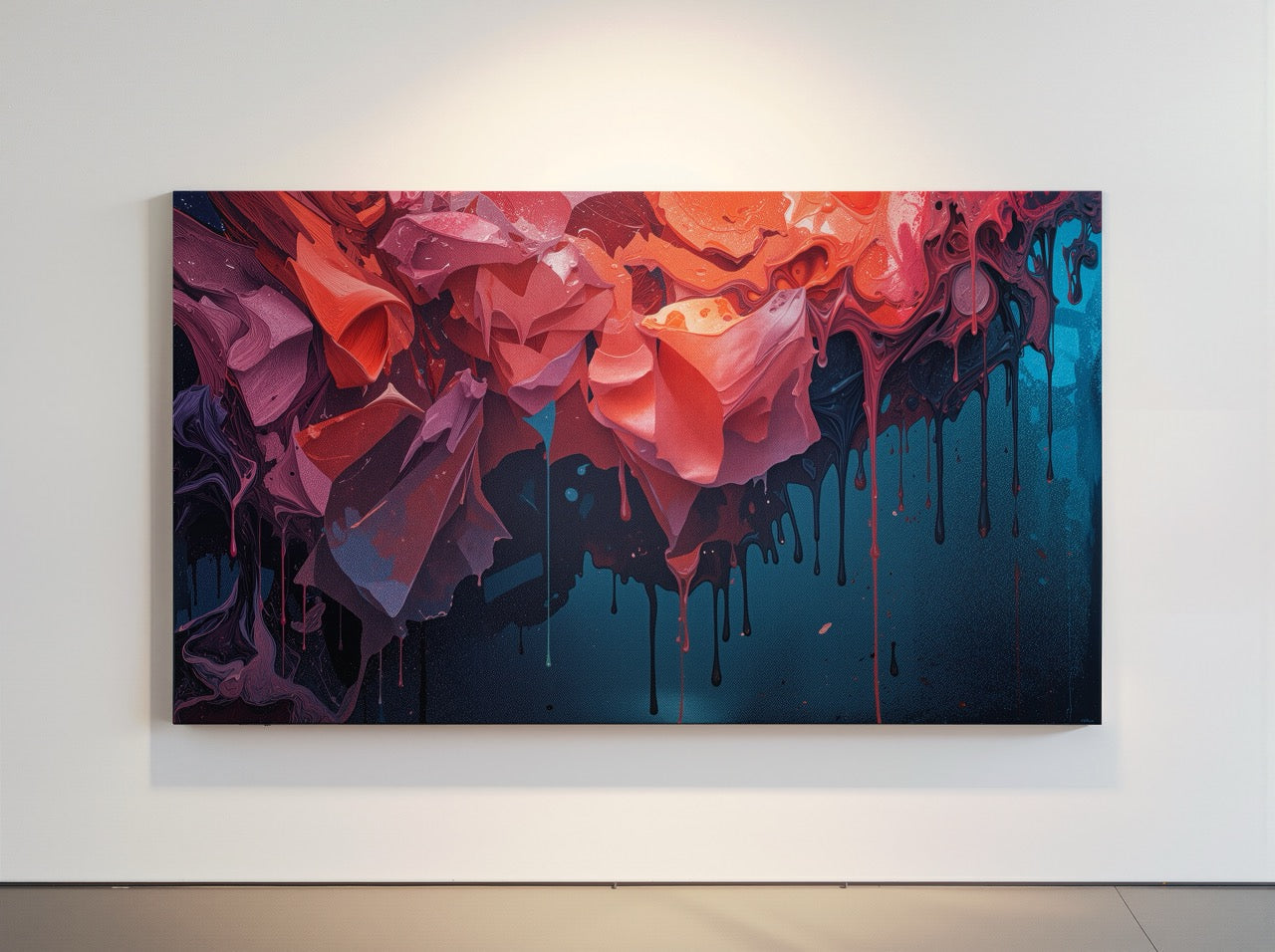 CRIMSONDRIP abstract canvas wall art styled in a dorm room