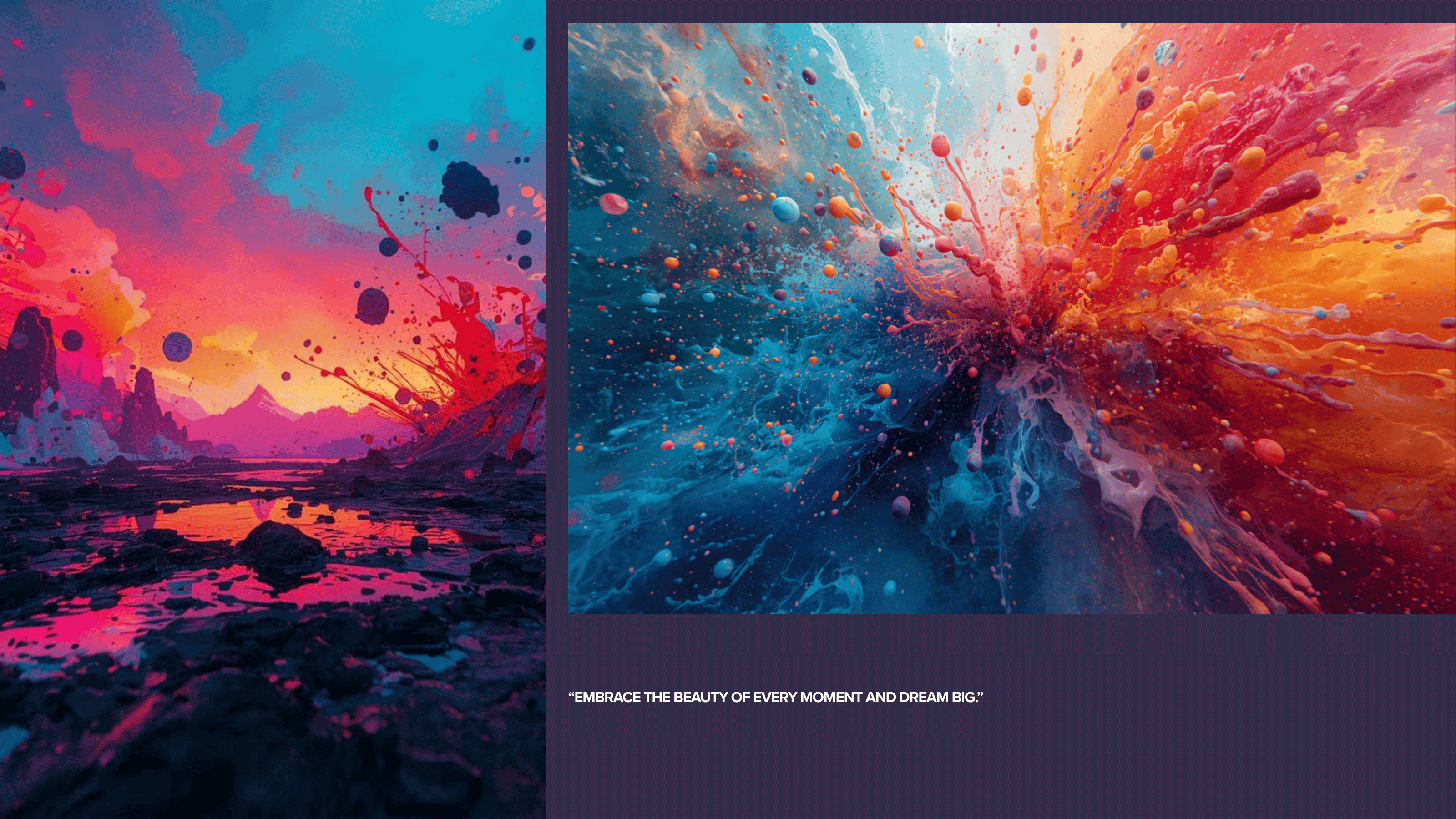 CREST abstract cinematic landscape — neon magenta sky with paint explosions on dark terrain