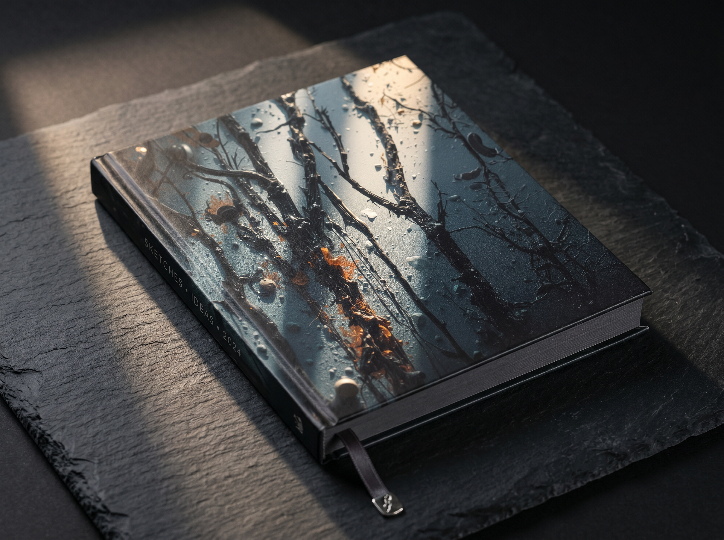MOONVEIL moonlit nocturne hardcover art journal by Scattercrate — moonlit blue moody forest notebook