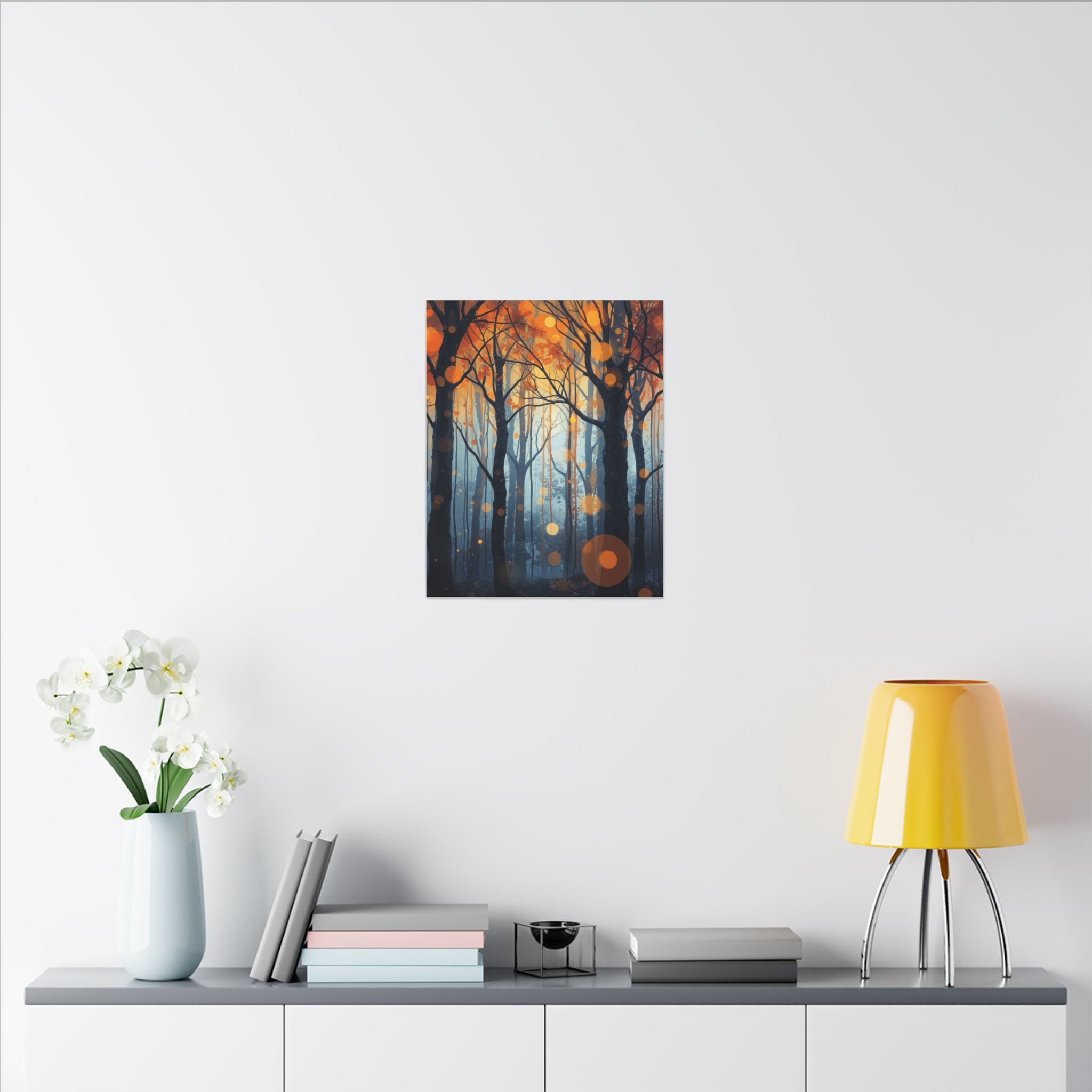 GLOW FOREST — Abstract Forest Lights Framed Canvas Wall Art