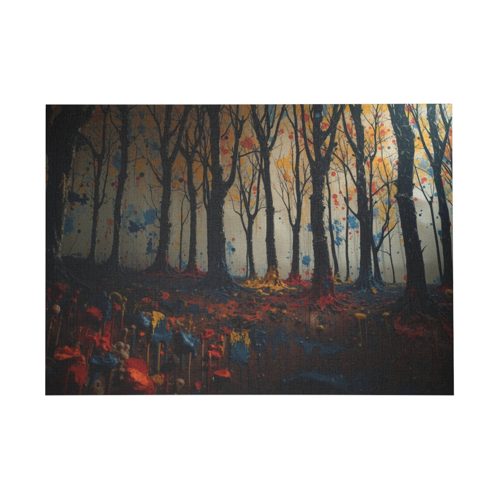 IMPASTO 500-piece abstract forest art puzzle by Scattercrate — textured moody forest jigsaw gift
