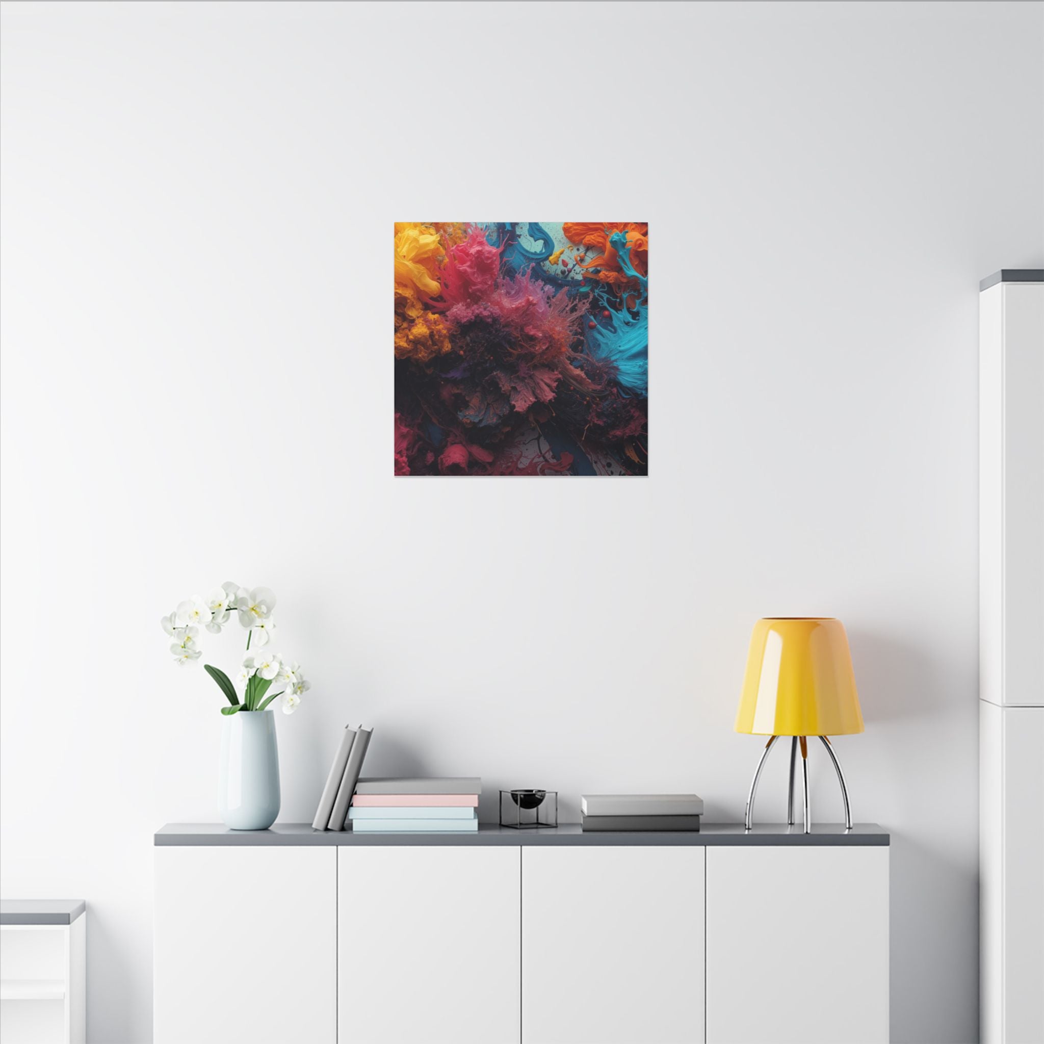 Goldenreef canvas print by Scattercrate — marigold and coral tones in a glowing reef-inspired abstract