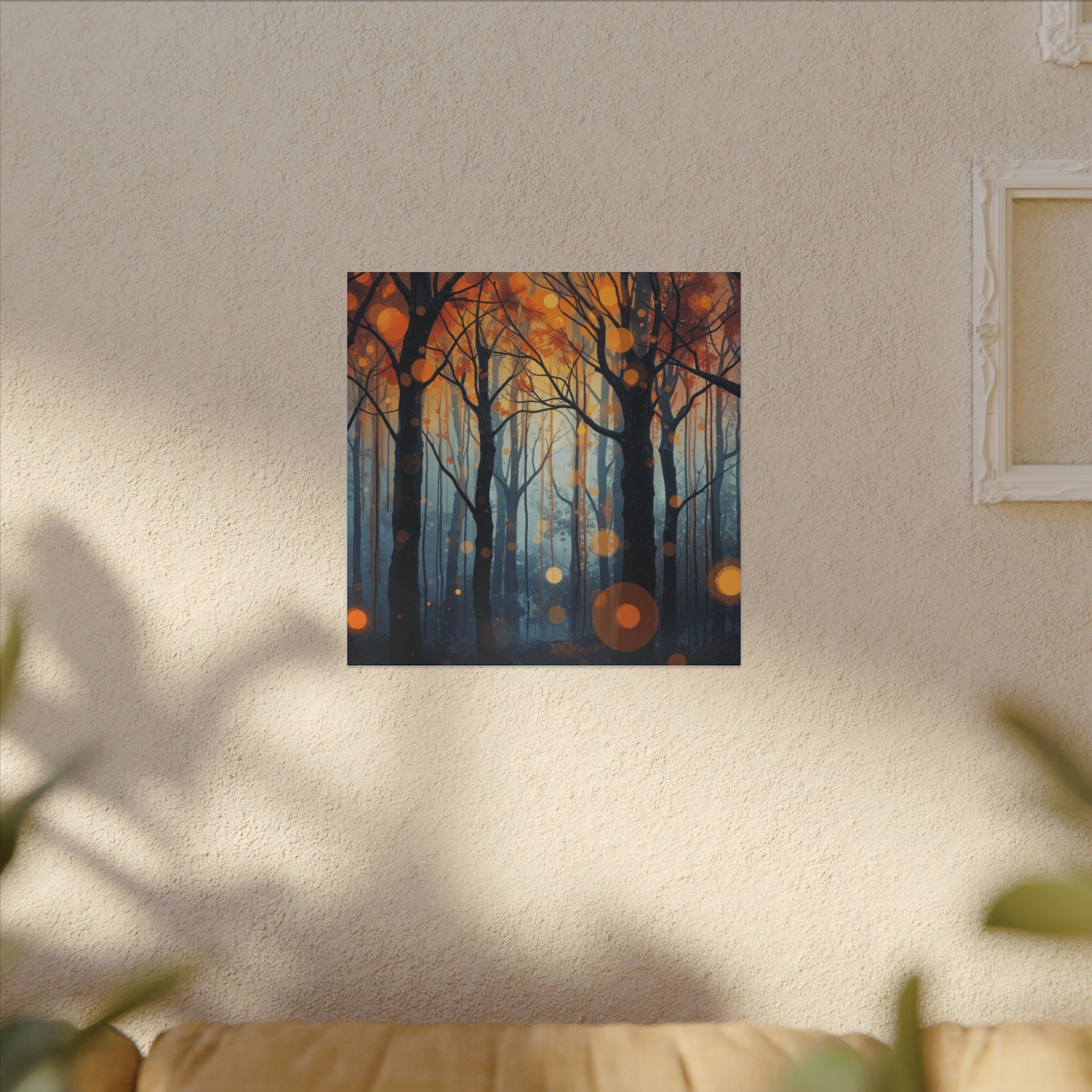 GLOW FOREST — Abstract Forest Lights Framed Canvas Wall Art