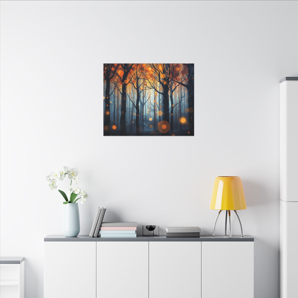 GLOW FOREST — Abstract Forest Lights Framed Canvas Wall Art