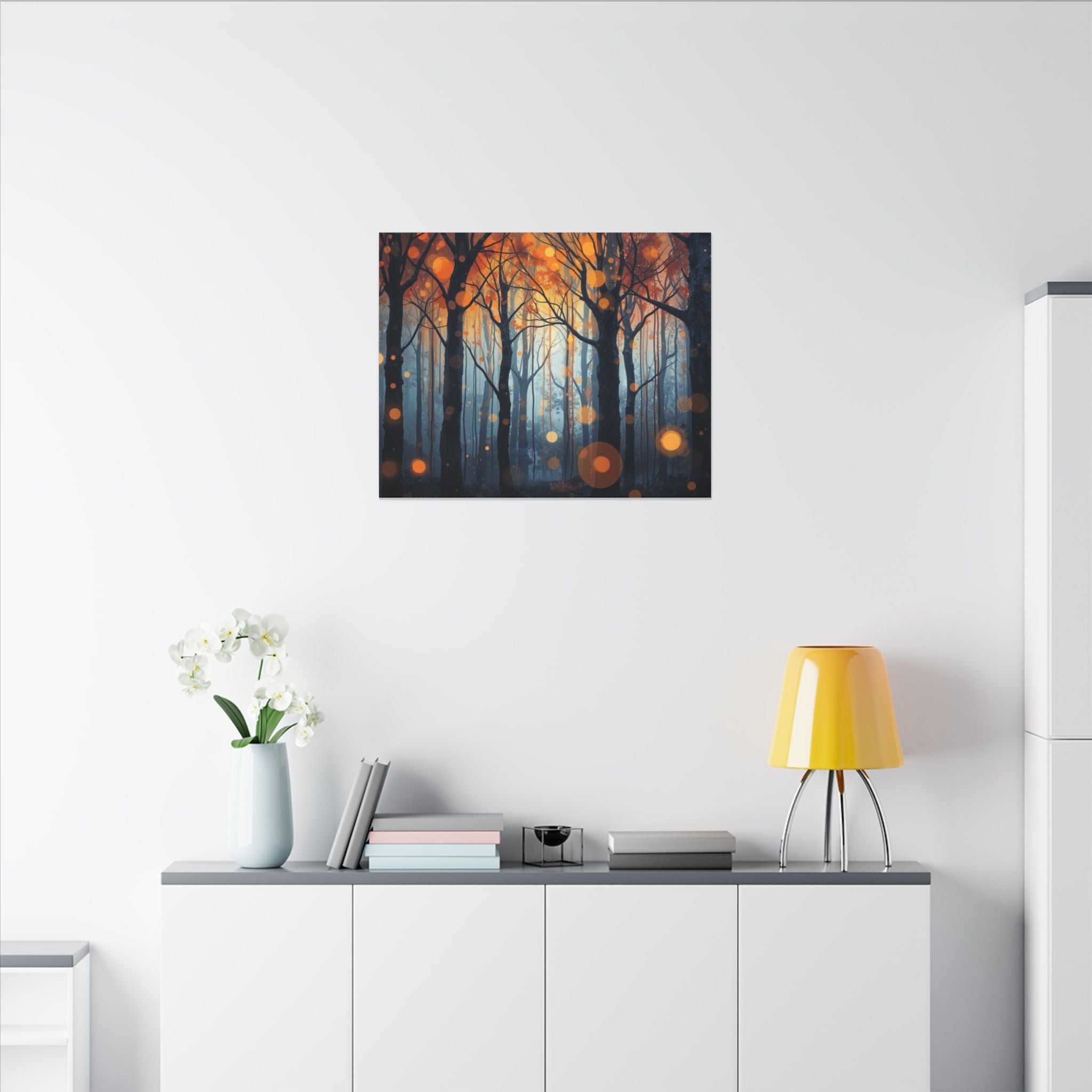 GLOW FOREST — Abstract Forest Lights Framed Canvas Wall Art
