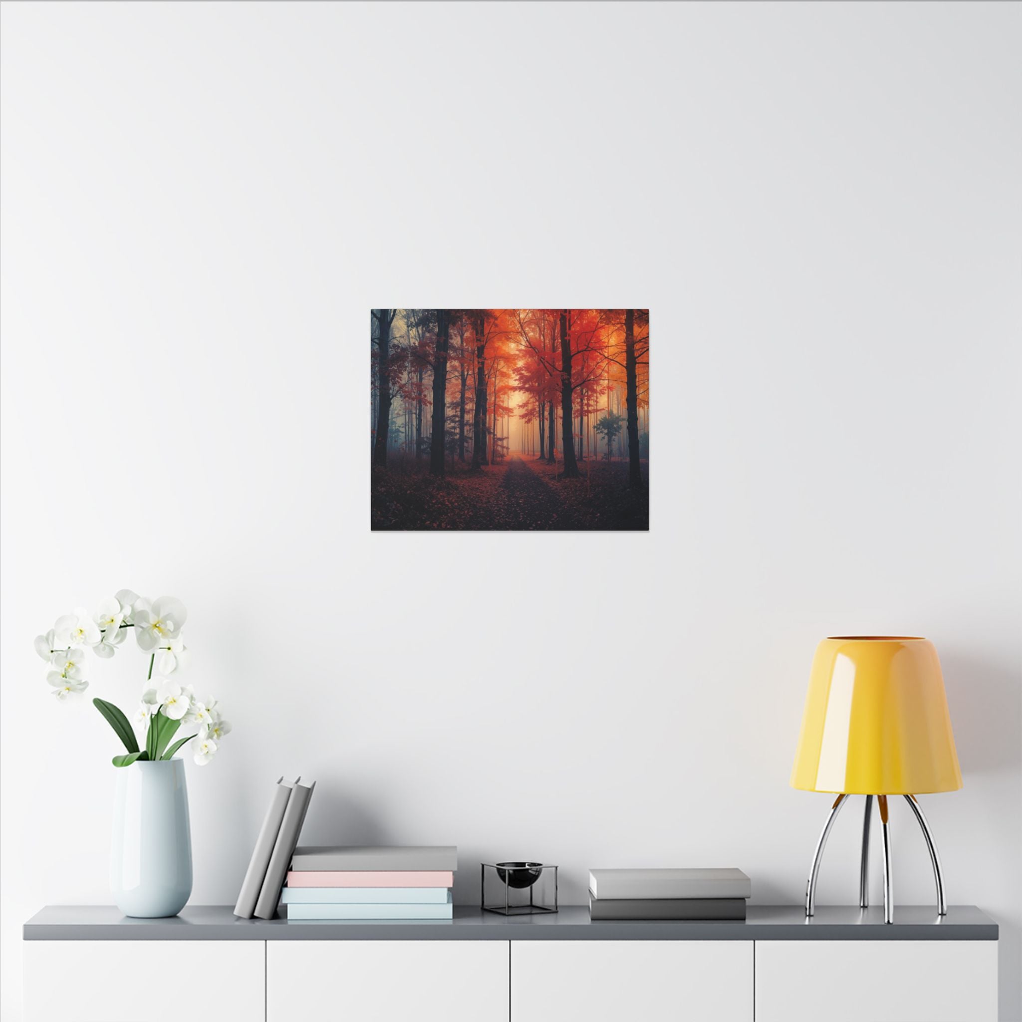 AMBER FOREST — Abstract Autumn Forest Framed Canvas Wall Art