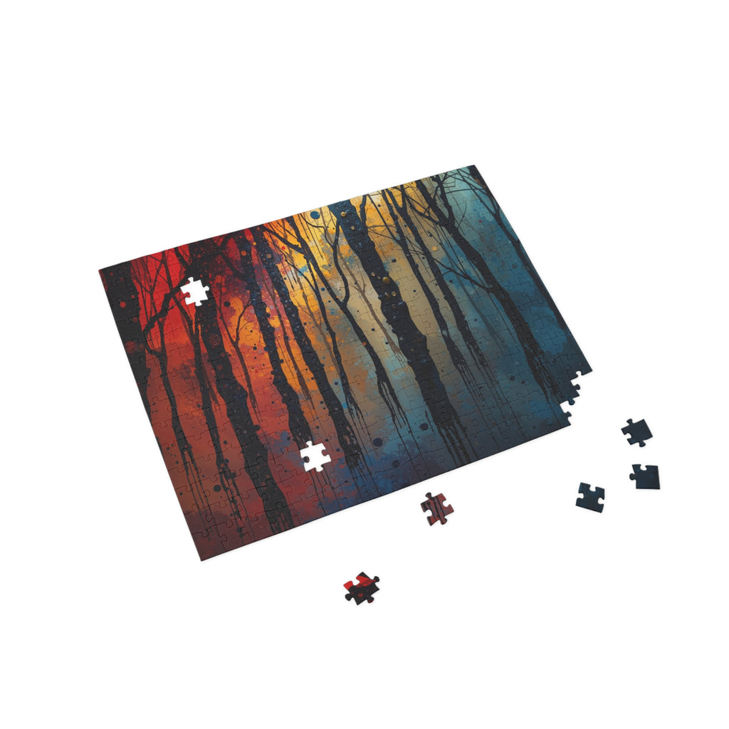 INKWASH 500-piece abstract forest art puzzle by Scattercrate — inky moody forest jigsaw gift