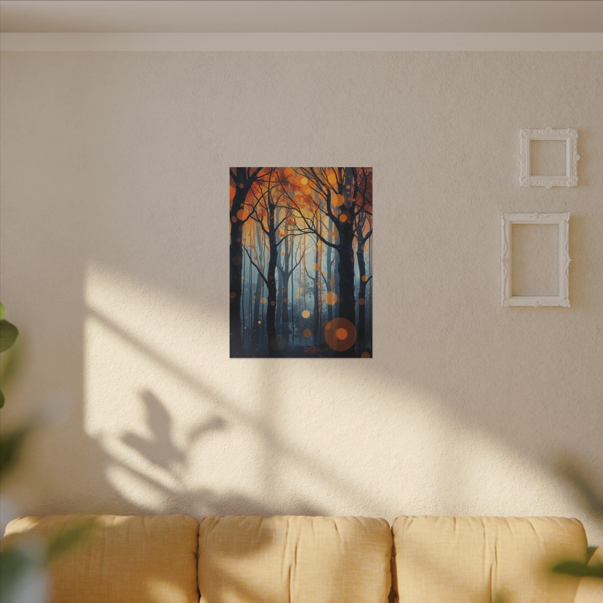 GLOW FOREST — Abstract Forest Lights Framed Canvas Wall Art
