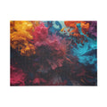Goldenreef 500-piece jigsaw puzzle by Scattercrate — marigold and coral tones in a glowing reef-inspired abstract