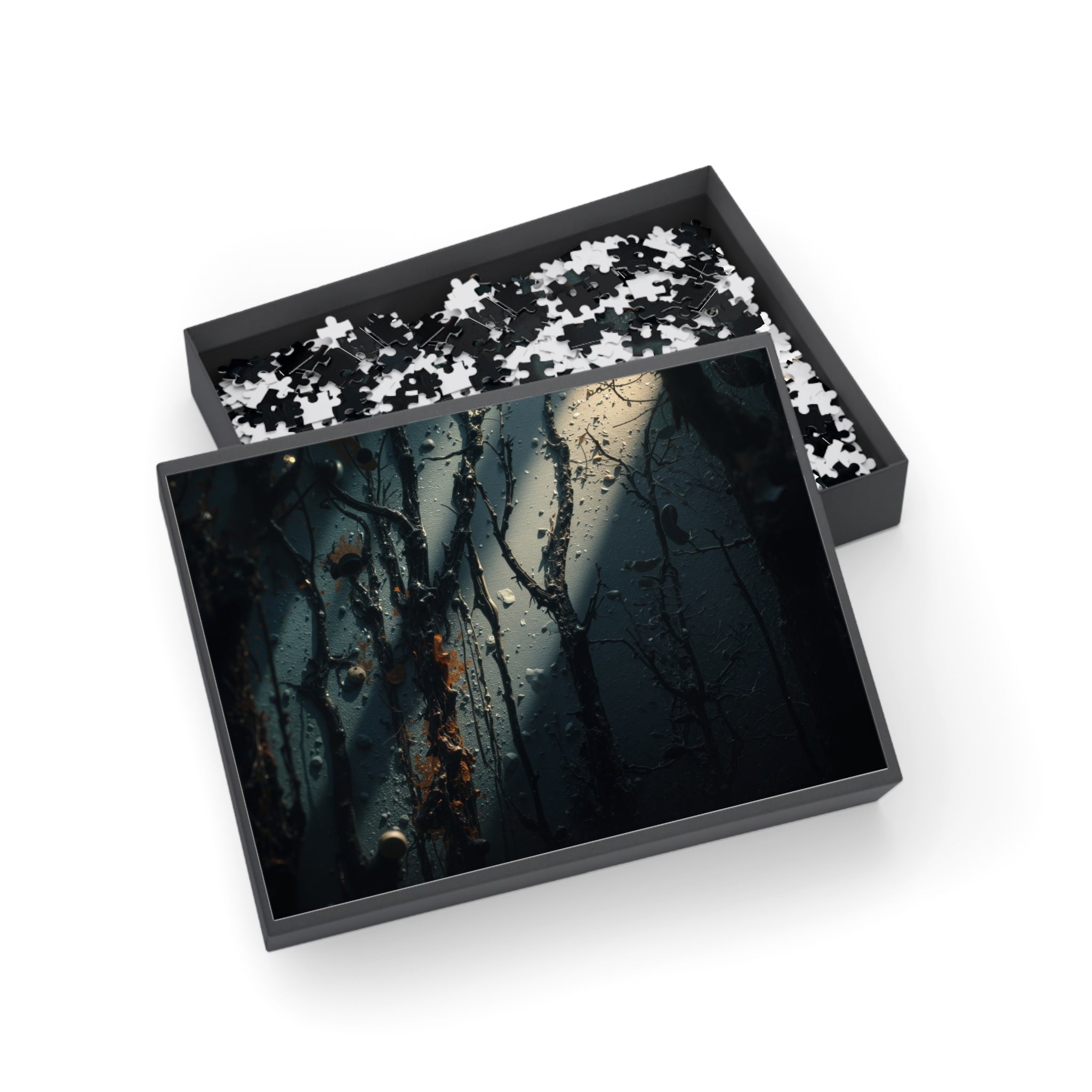 MOONVEIL 500-piece moonlit forest art puzzle by Scattercrate — moonlit blue moody forest jigsaw gift