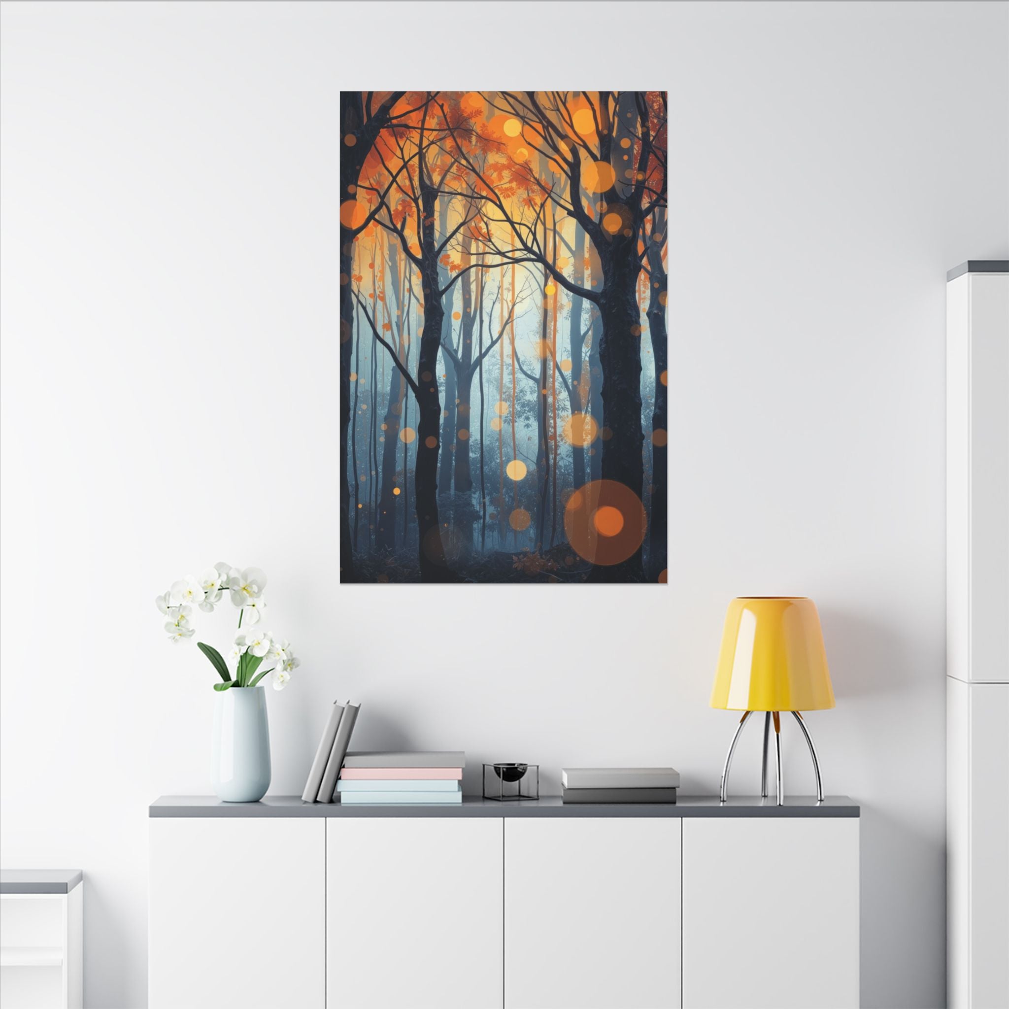 GLOW FOREST — Abstract Forest Lights Framed Canvas Wall Art