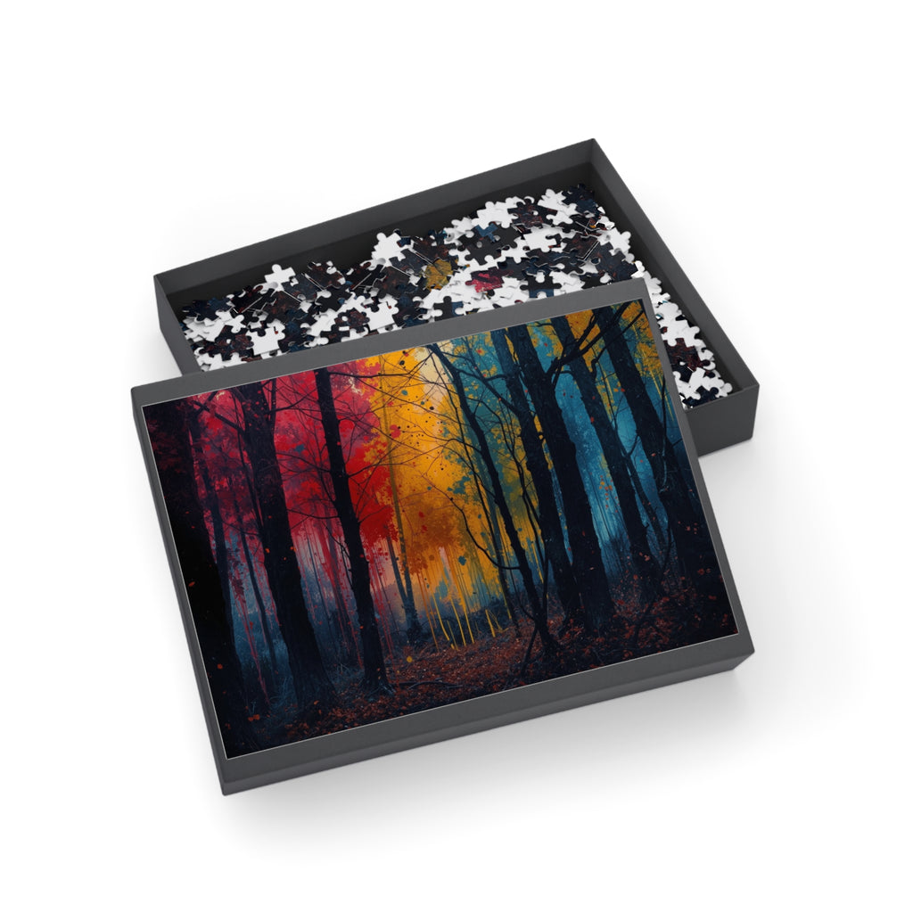 FAUVE 500-piece abstract forest art puzzle by Scattercrate — vivid moody forest jigsaw gift