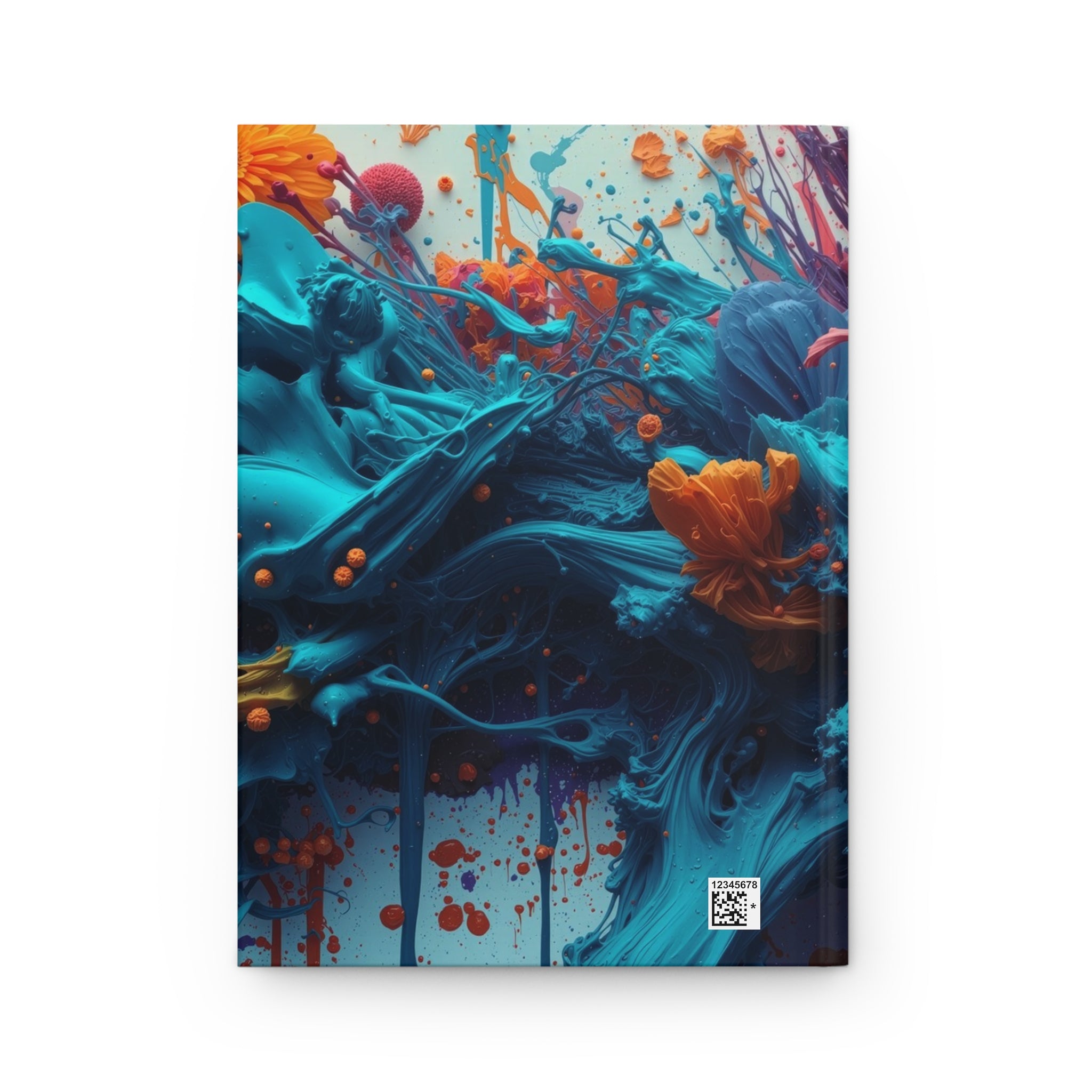 Marigoldtide hardcover journal by Scattercrate — turquoise ink tide with real marigold and dahlia blooms