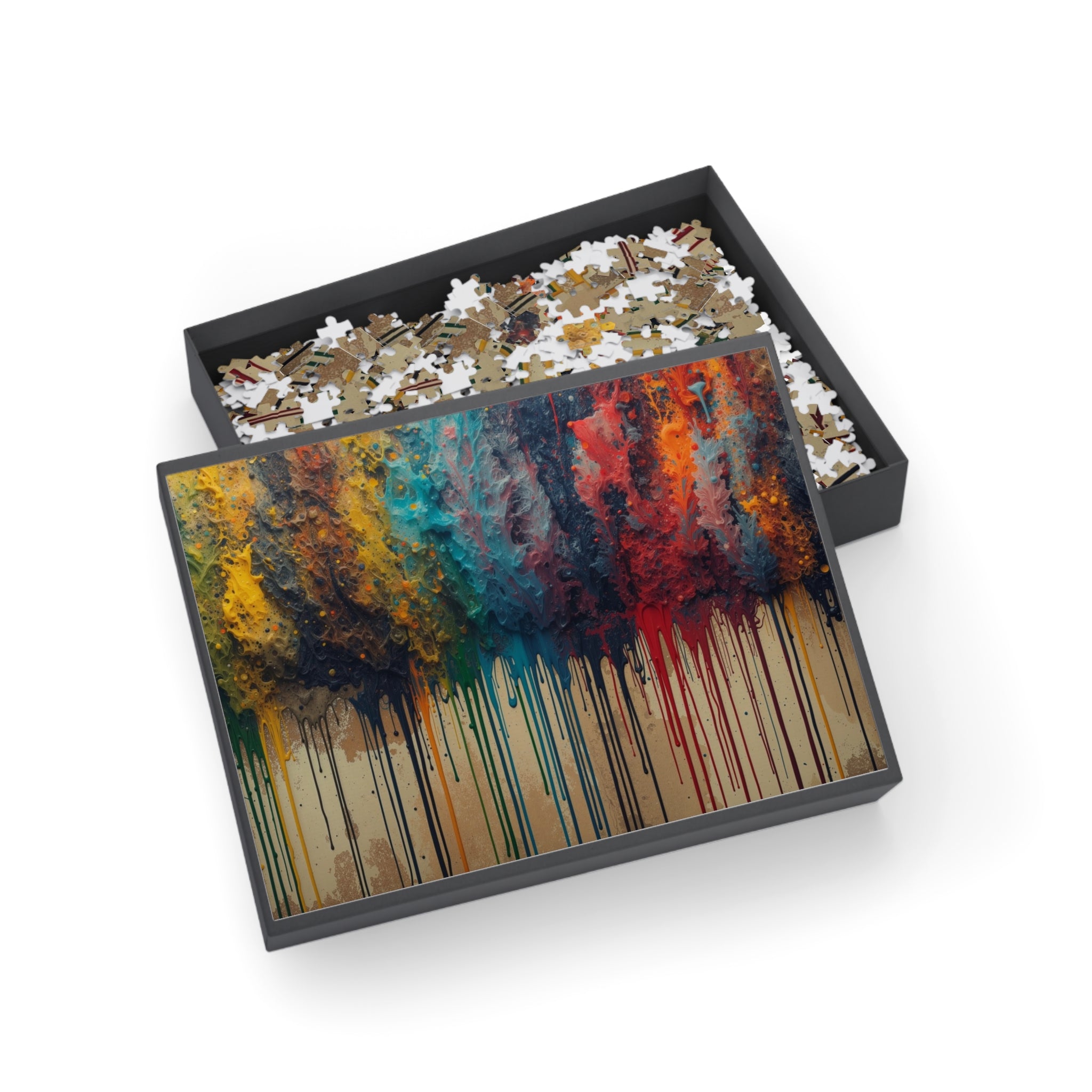 CHROMAFALL full-spectrum paint drop art puzzle by Scattercrate — bold maximalist color explosion