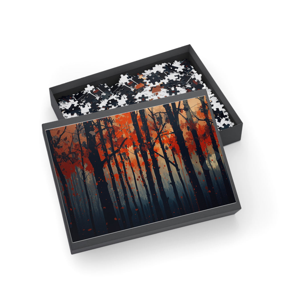 EMBERLINE 500-piece burning forest art puzzle by Scattercrate — ember-orange moody forest jigsaw gift