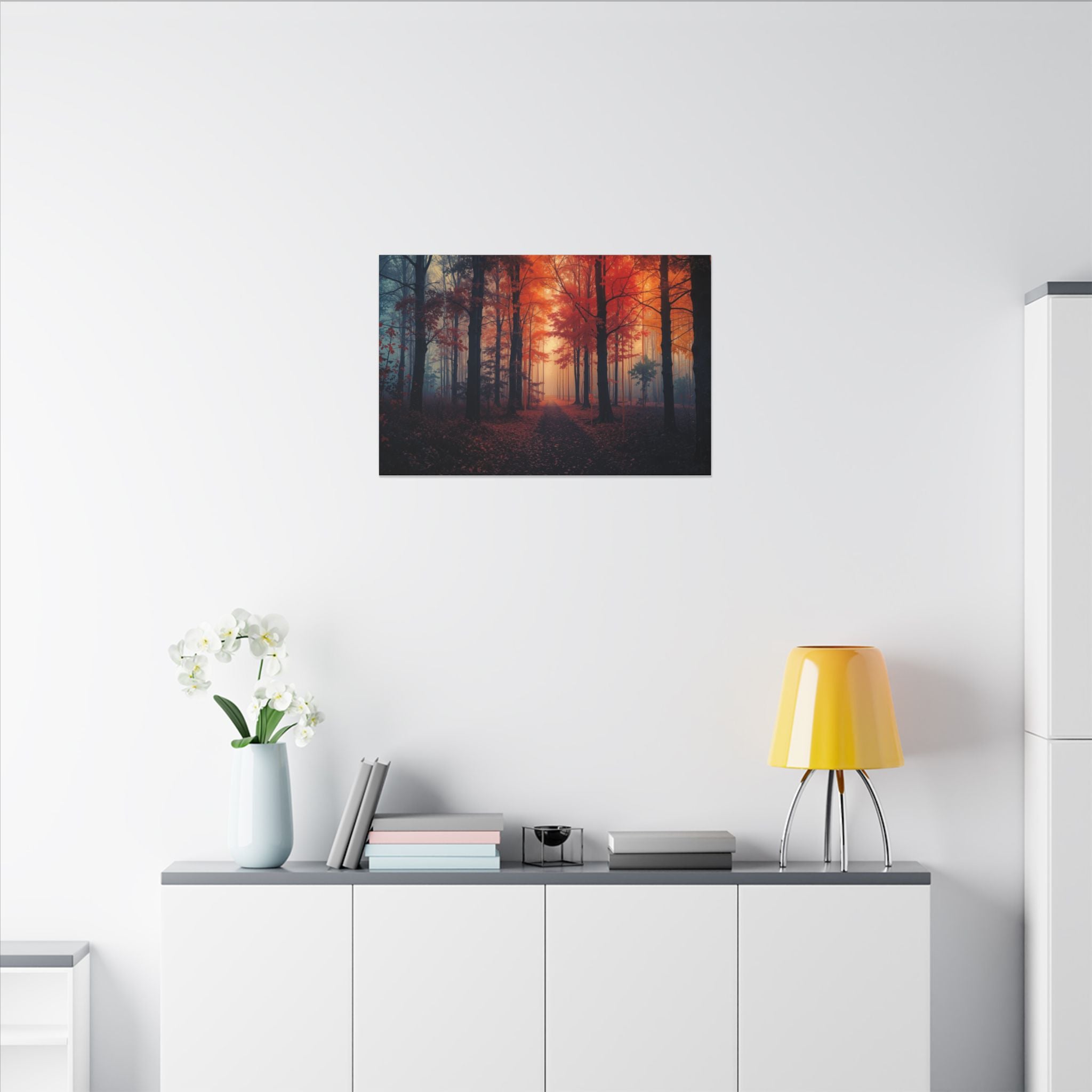AMBER FOREST — Abstract Autumn Forest Framed Canvas Wall Art