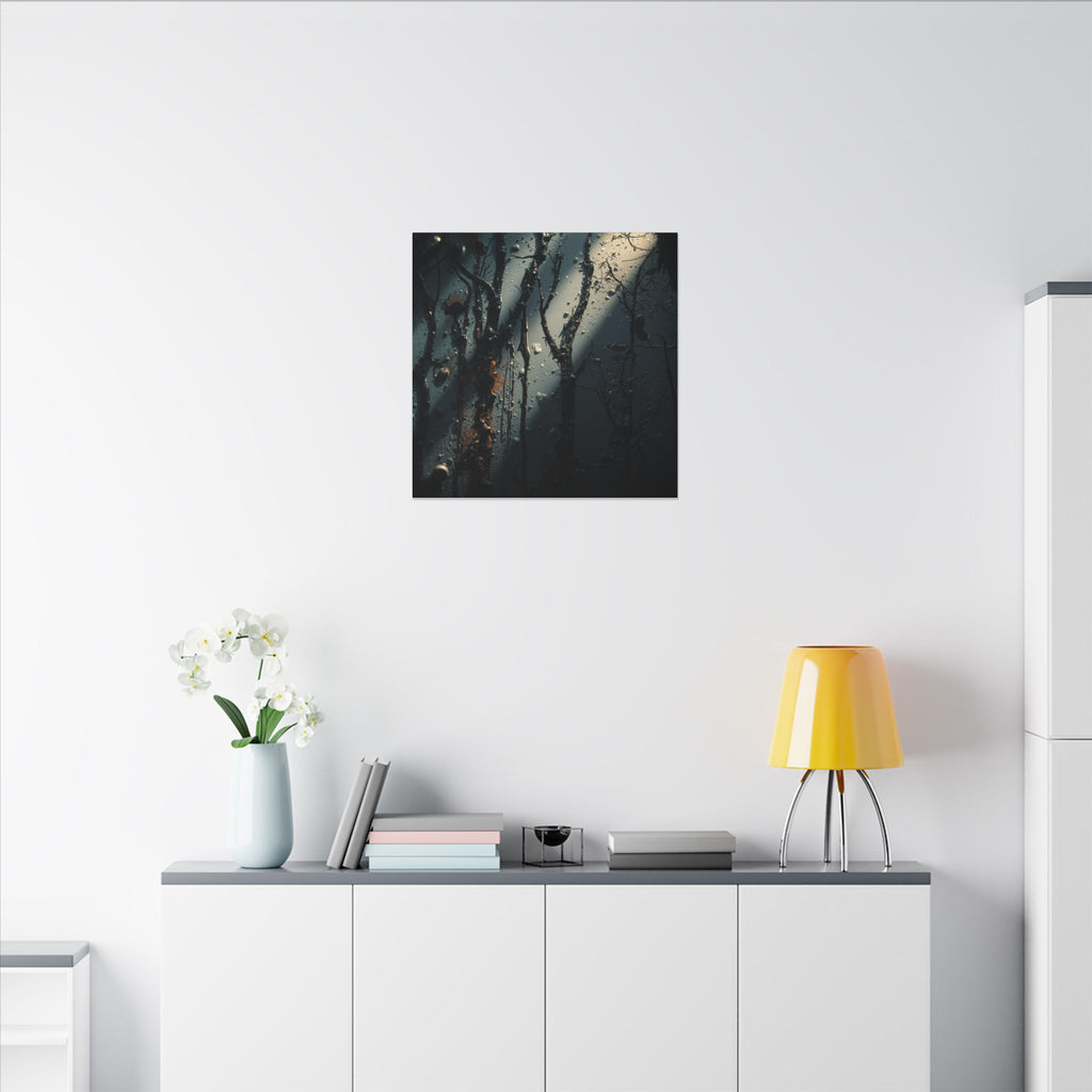MOONVEIL moonbeam nocturne forest framed canvas wall art by Scattercrate — moonlit blue moody decor