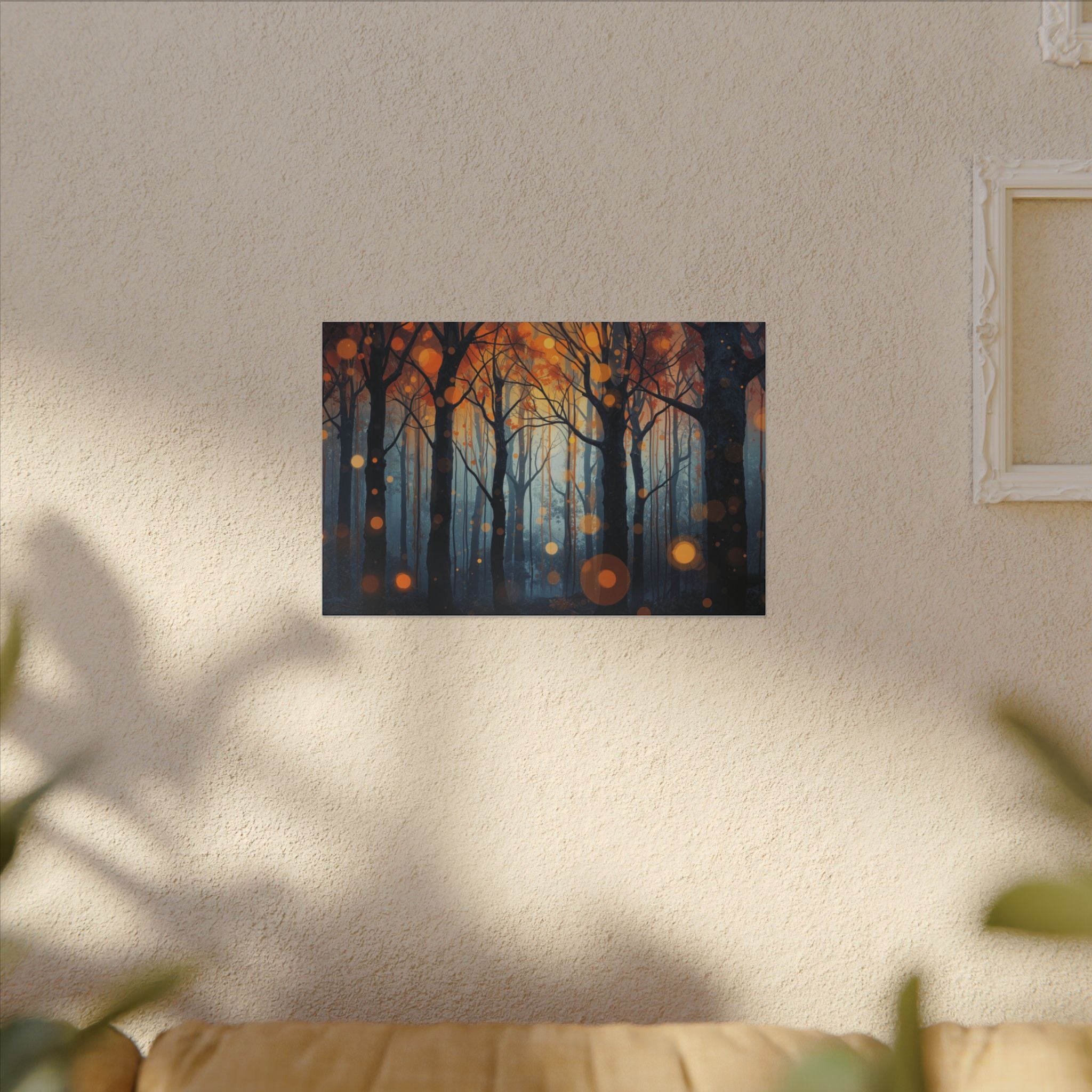 GLOW FOREST — Abstract Forest Lights Framed Canvas Wall Art