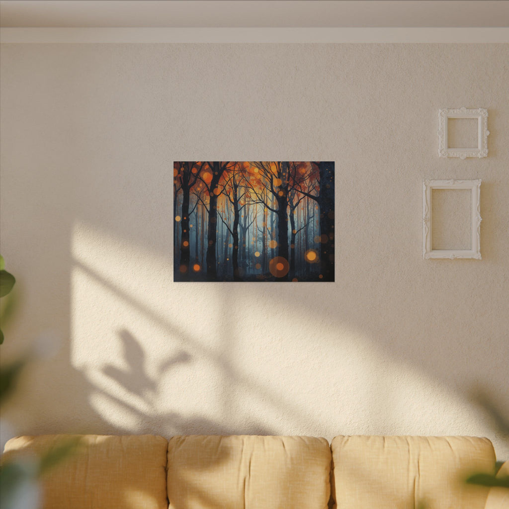 GLOW FOREST — Abstract Forest Lights Framed Canvas Wall Art