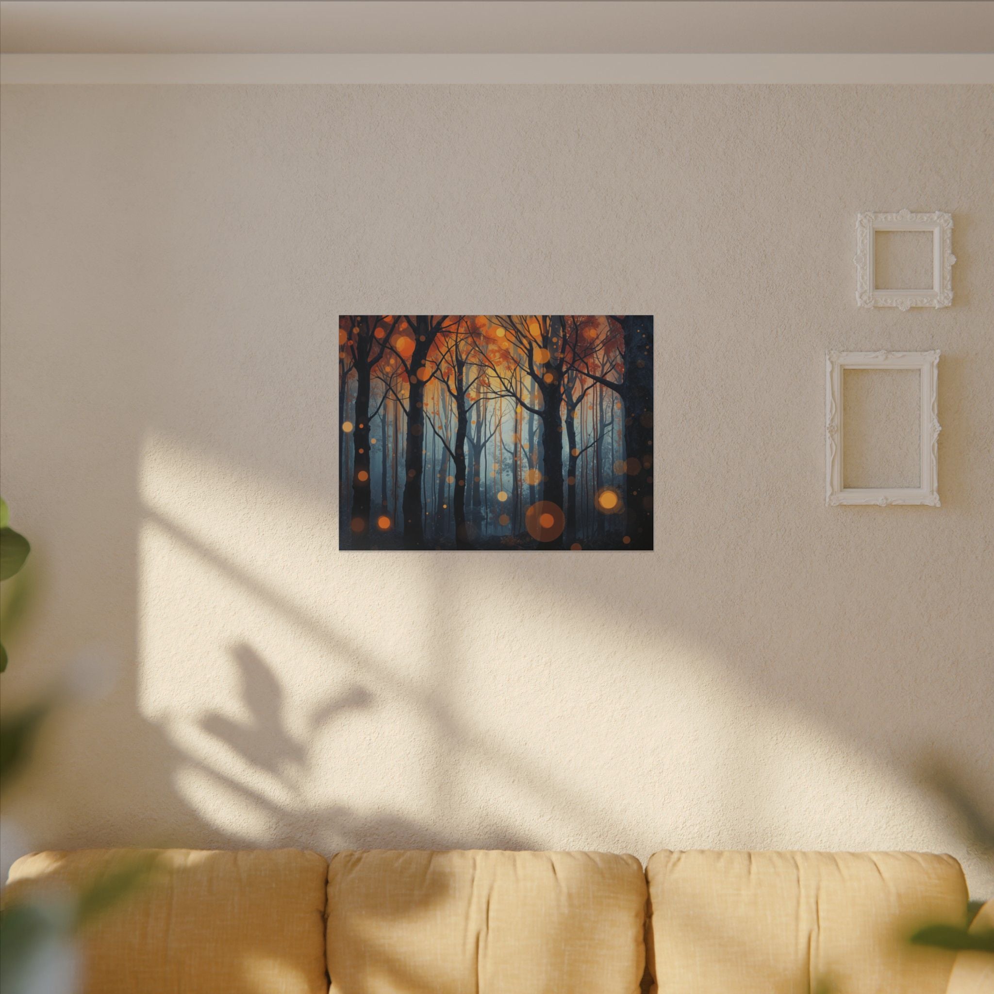 GLOW FOREST — Abstract Forest Lights Framed Canvas Wall Art