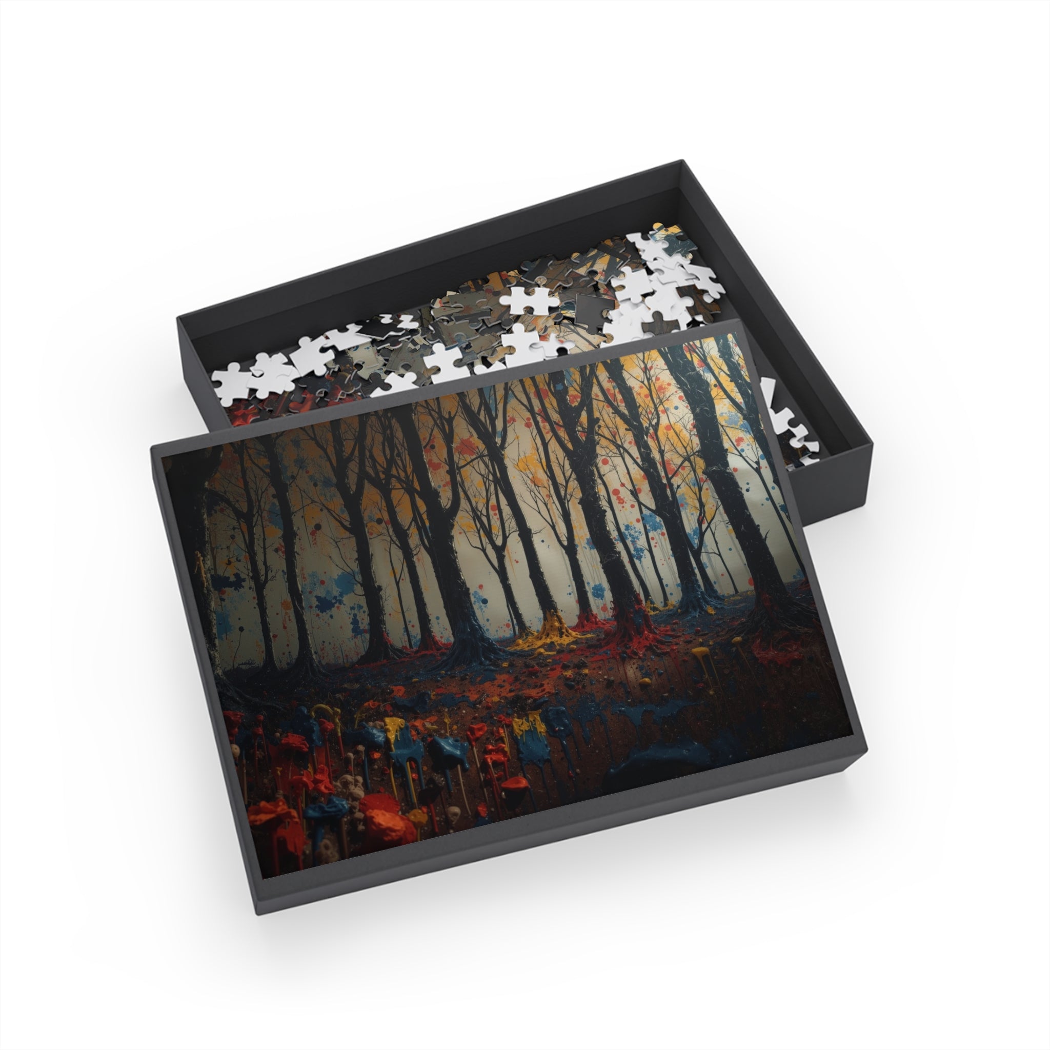 IMPASTO 500-piece abstract forest art puzzle by Scattercrate — textured moody forest jigsaw gift