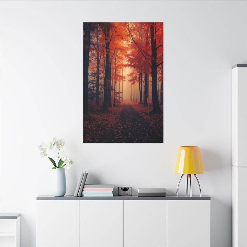 AMBER FOREST — Abstract Autumn Forest Framed Canvas Wall Art
