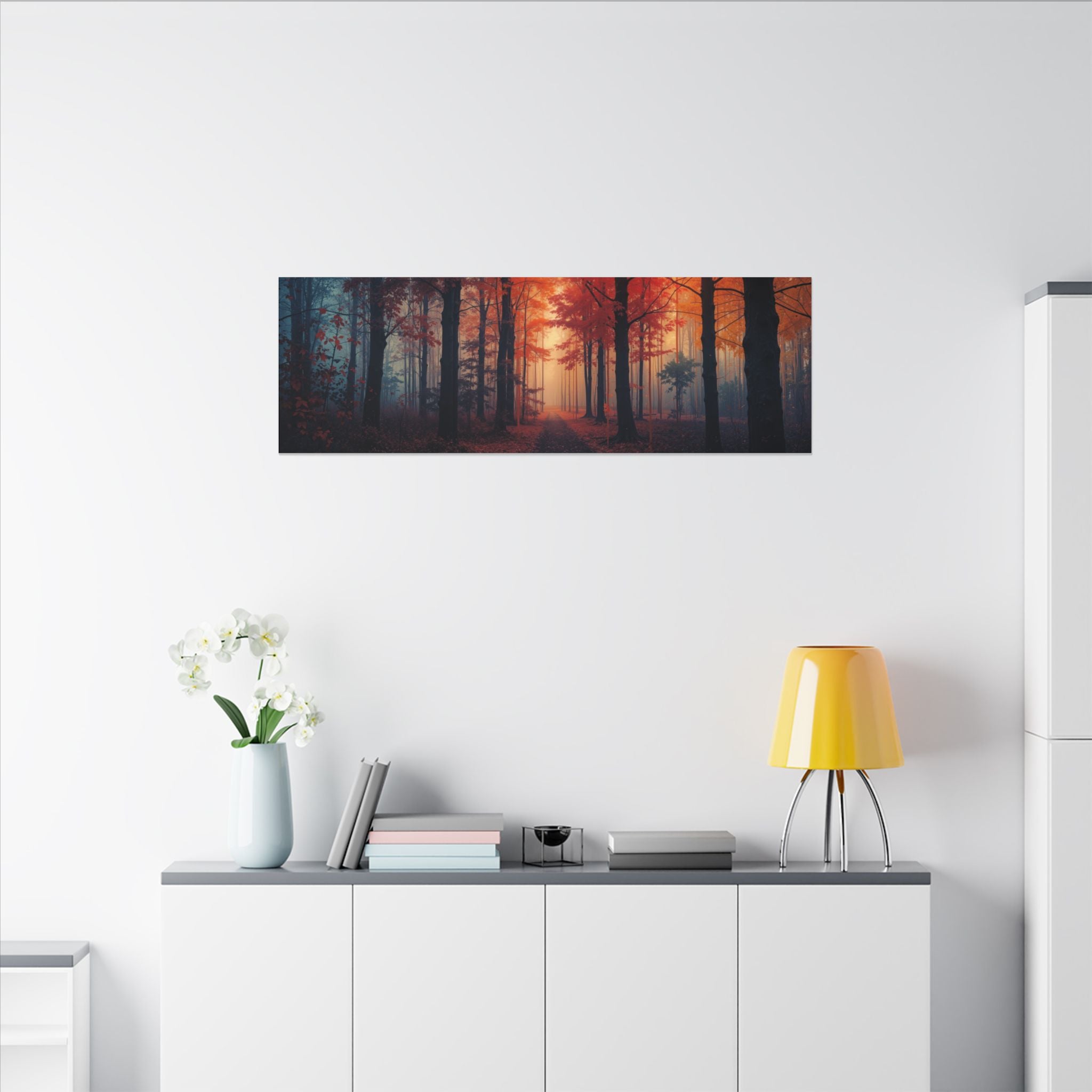 AMBER FOREST — Abstract Autumn Forest Framed Canvas Wall Art