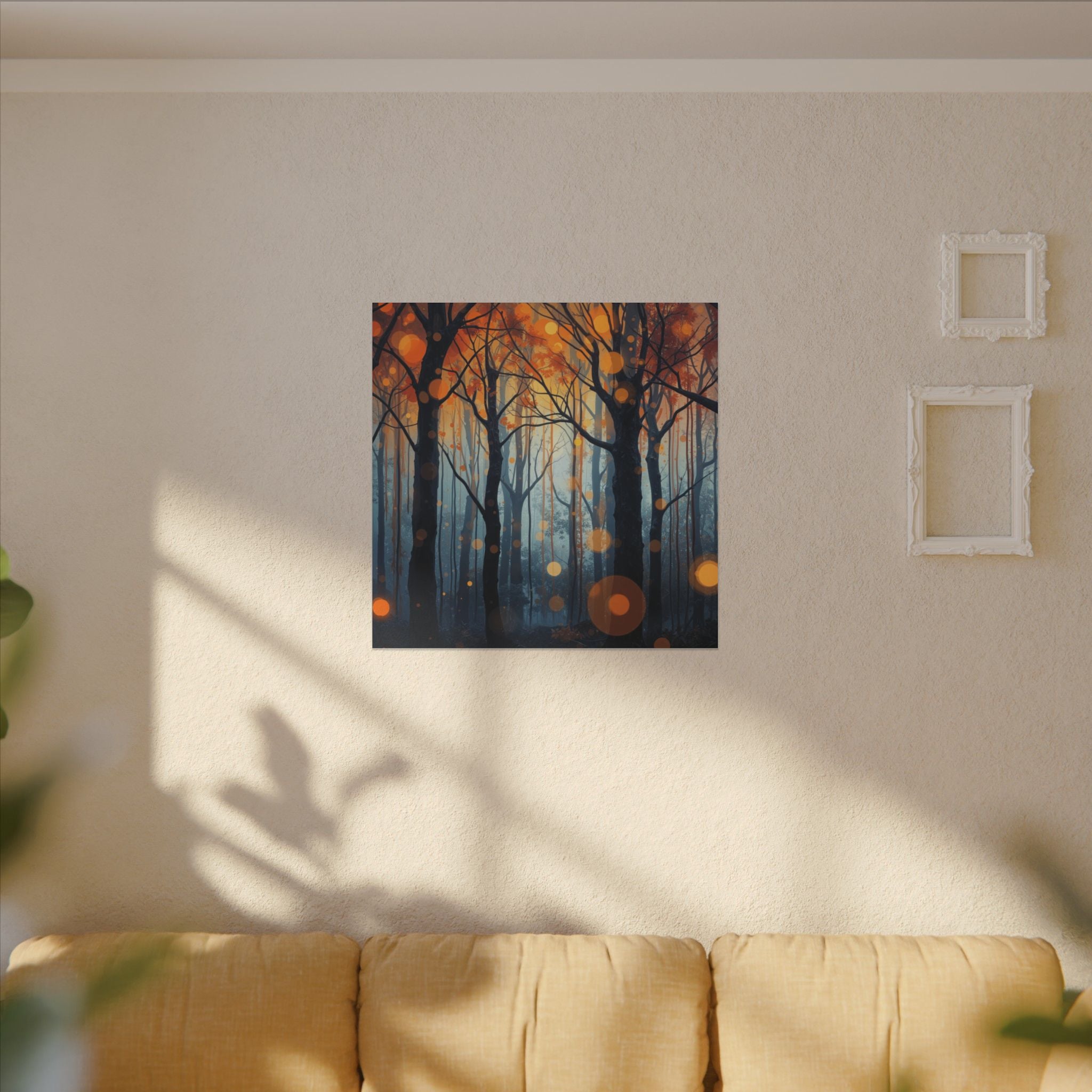 GLOW FOREST — Abstract Forest Lights Framed Canvas Wall Art