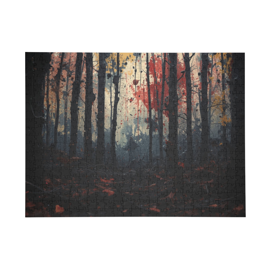 HUSHWOOD 500-piece abstract forest art puzzle by Scattercrate — hushed moody forest jigsaw gift