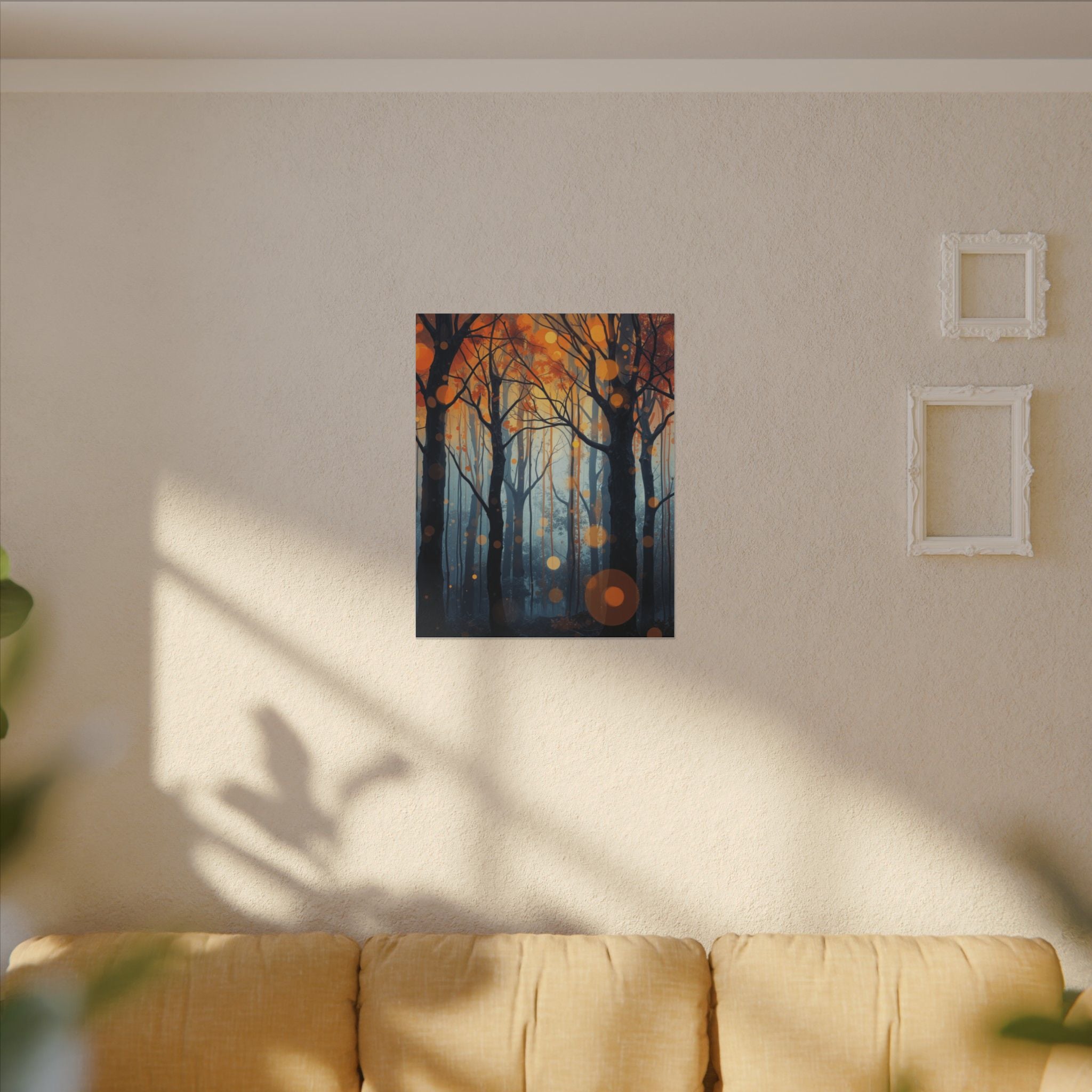GLOW FOREST — Abstract Forest Lights Framed Canvas Wall Art