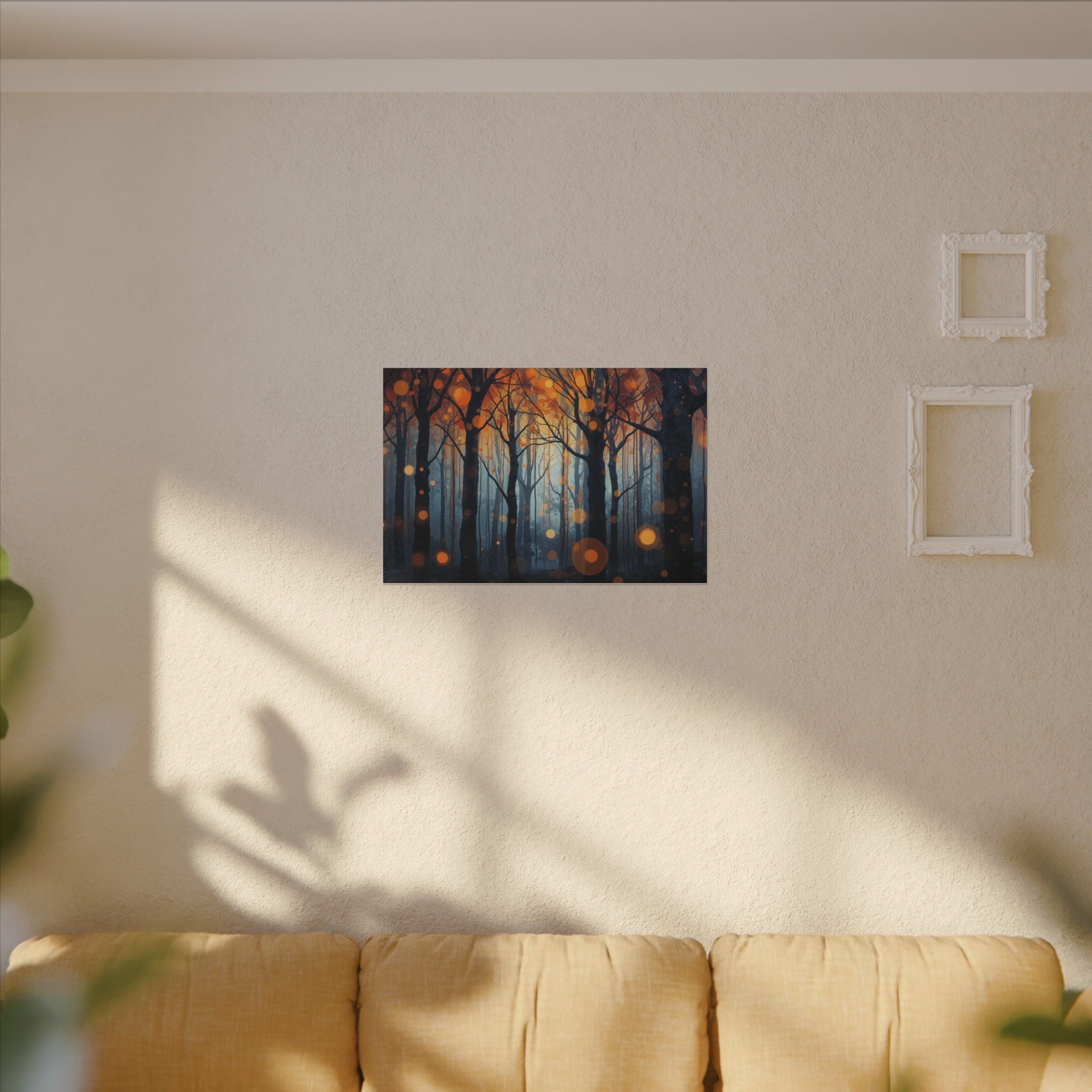 GLOW FOREST — Abstract Forest Lights Framed Canvas Wall Art