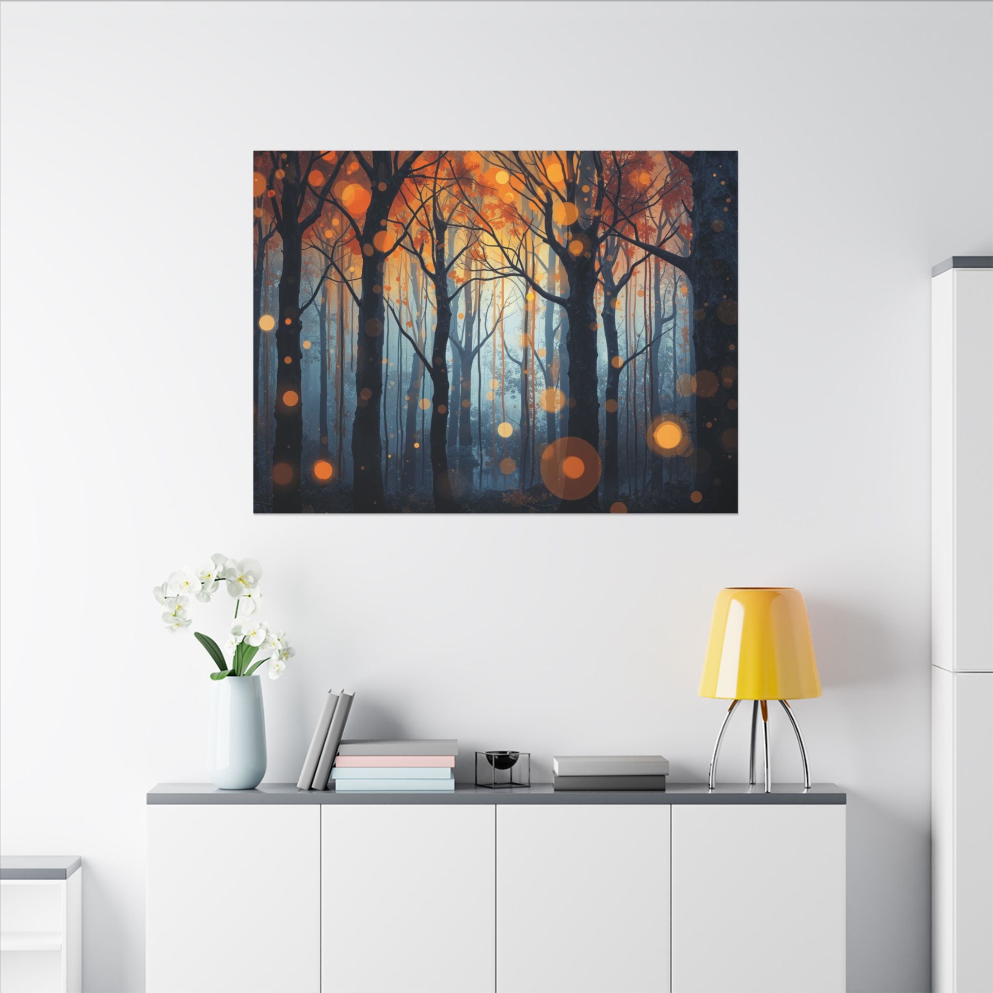 GLOW FOREST — Abstract Forest Lights Framed Canvas Wall Art