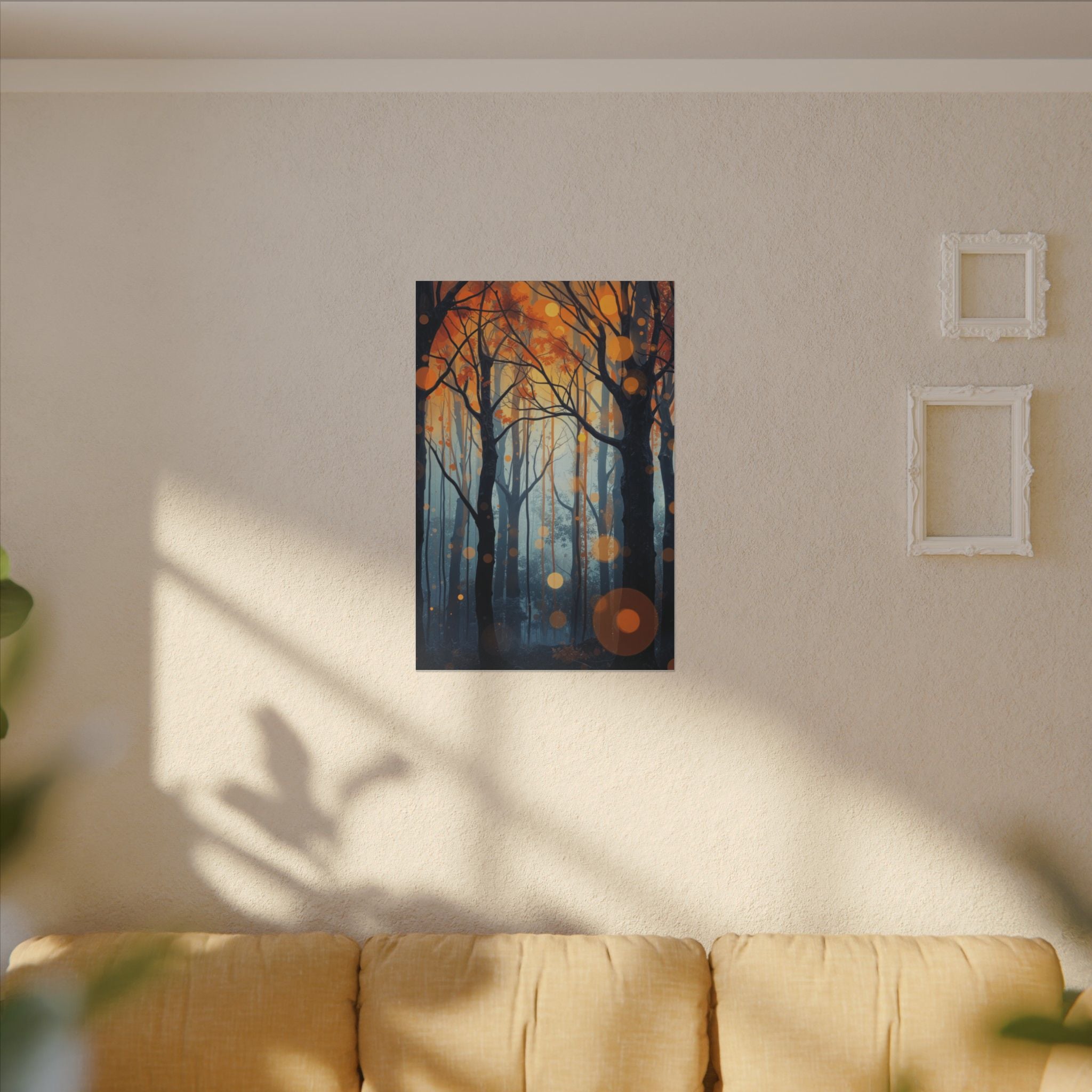 GLOW FOREST — Abstract Forest Lights Framed Canvas Wall Art