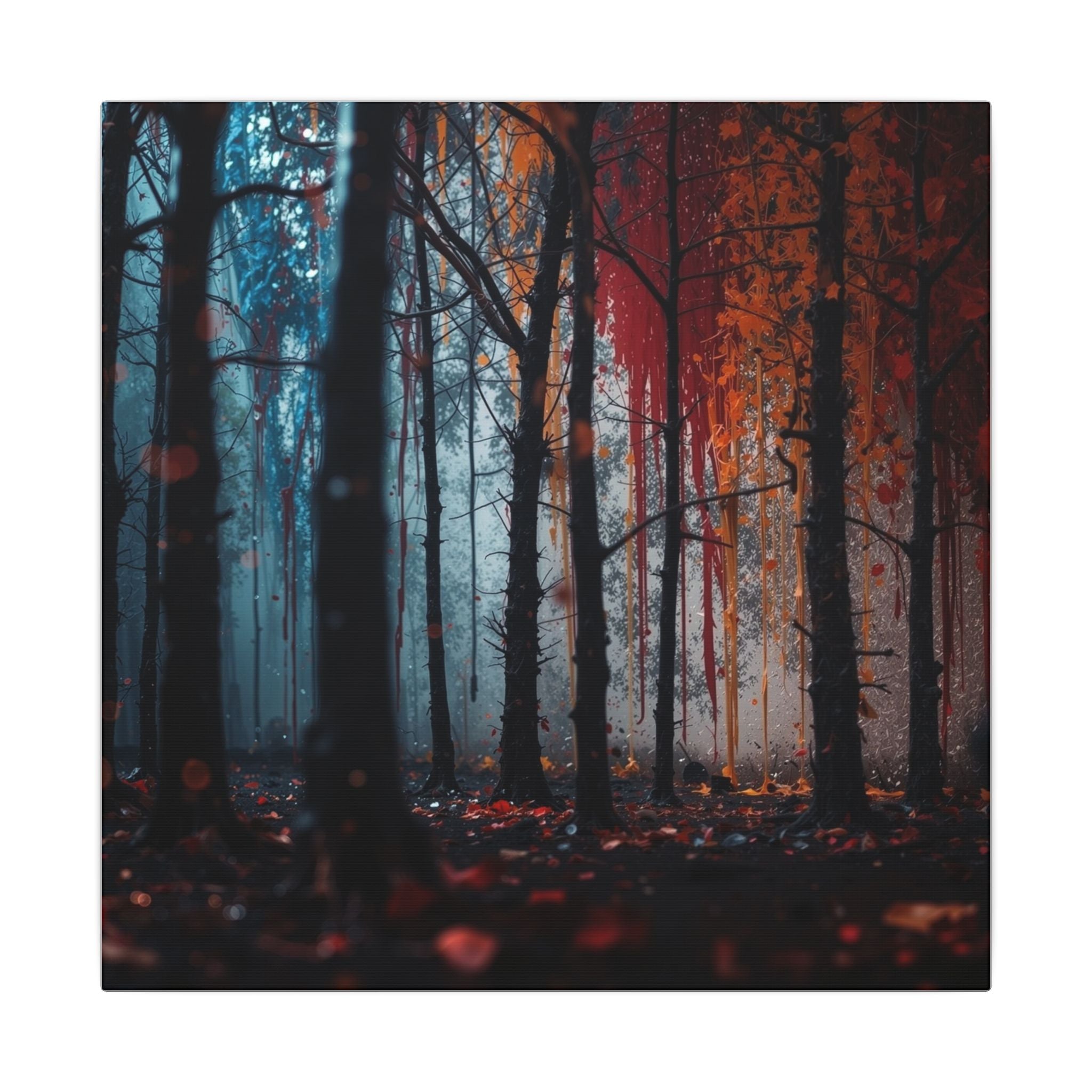 FROSTEMBER frost and ember forest framed canvas wall art by Scattercrate — icy-and-fire moody decor