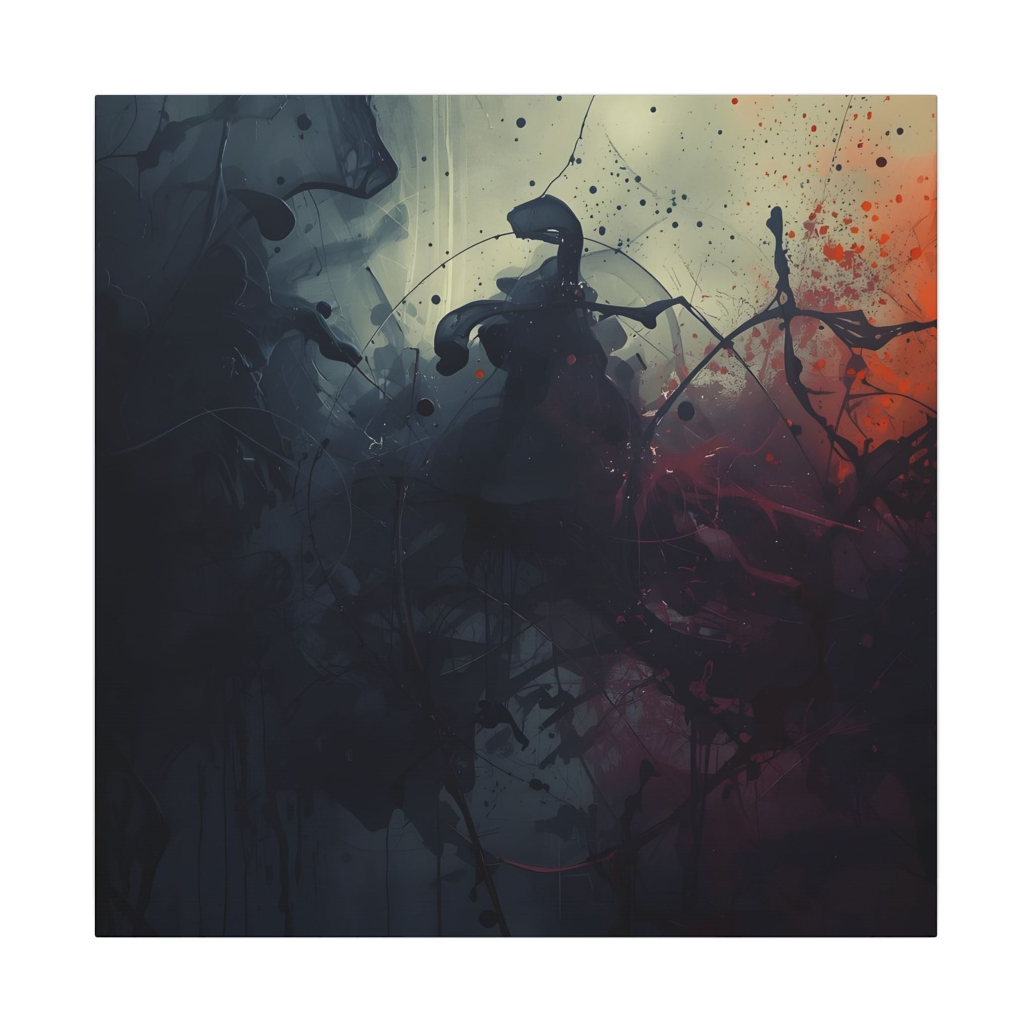 Inkscorch canvas print by Scattercrate — navy ink bleeding into firelit orange