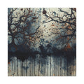 DUSKWOOD bare tree ink forest canvas wall art by Scattercrate — misty winter copper splatters