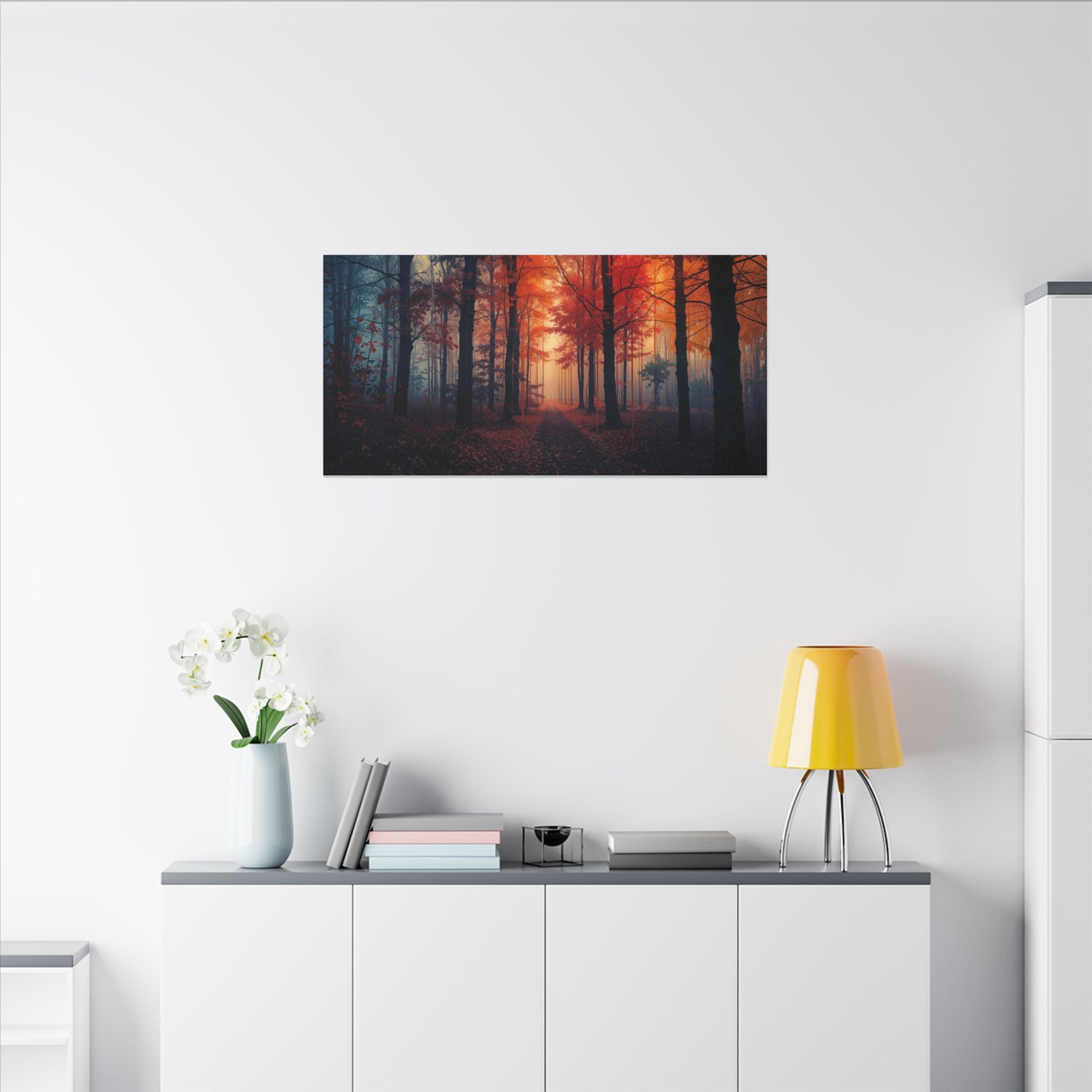 AMBER FOREST — Abstract Autumn Forest Framed Canvas Wall Art