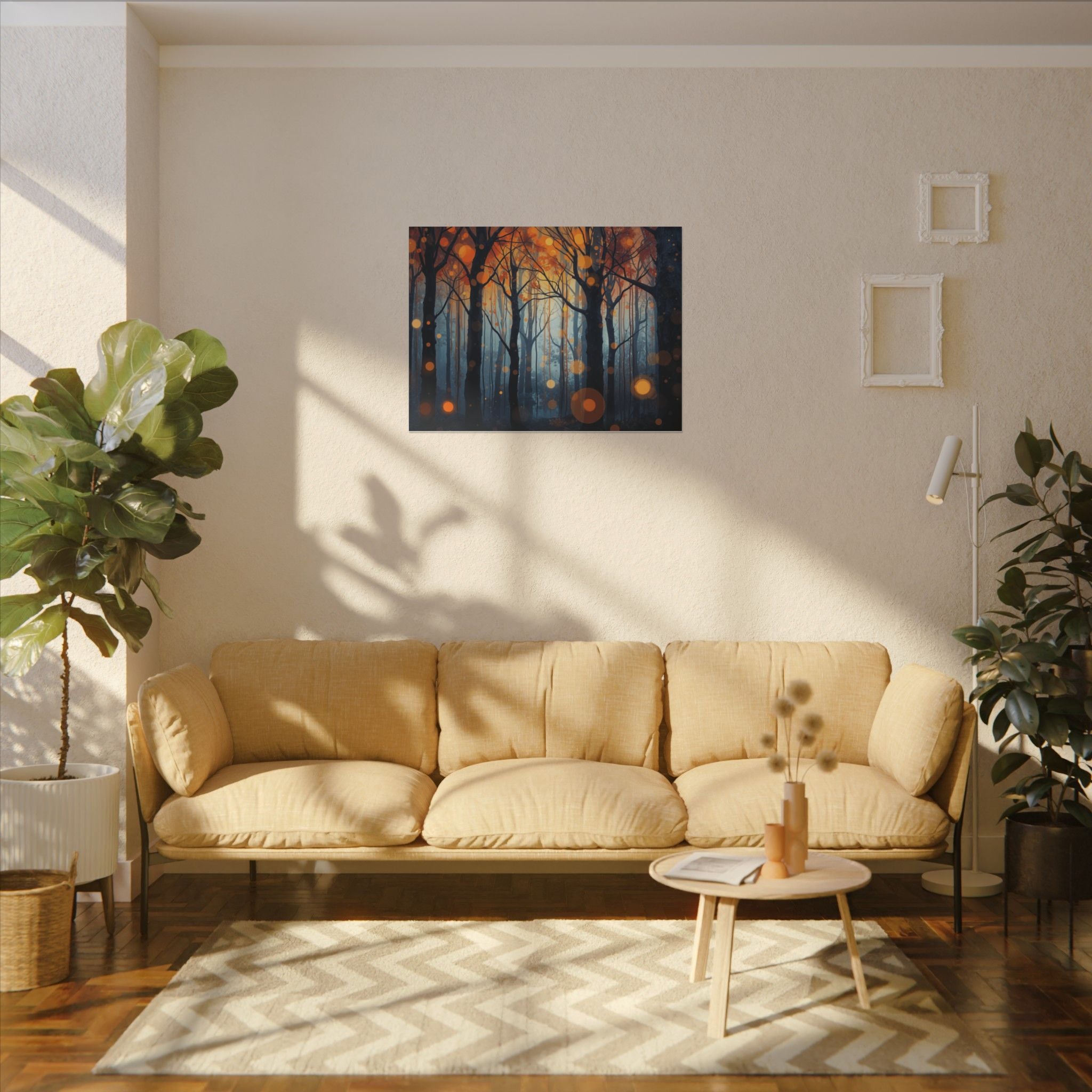 GLOW FOREST — Abstract Forest Lights Framed Canvas Wall Art