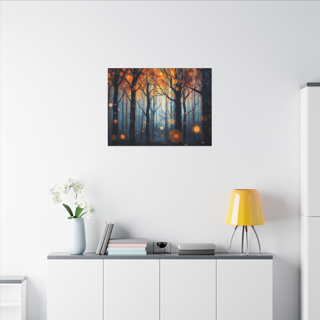 GLOW FOREST — Abstract Forest Lights Framed Canvas Wall Art