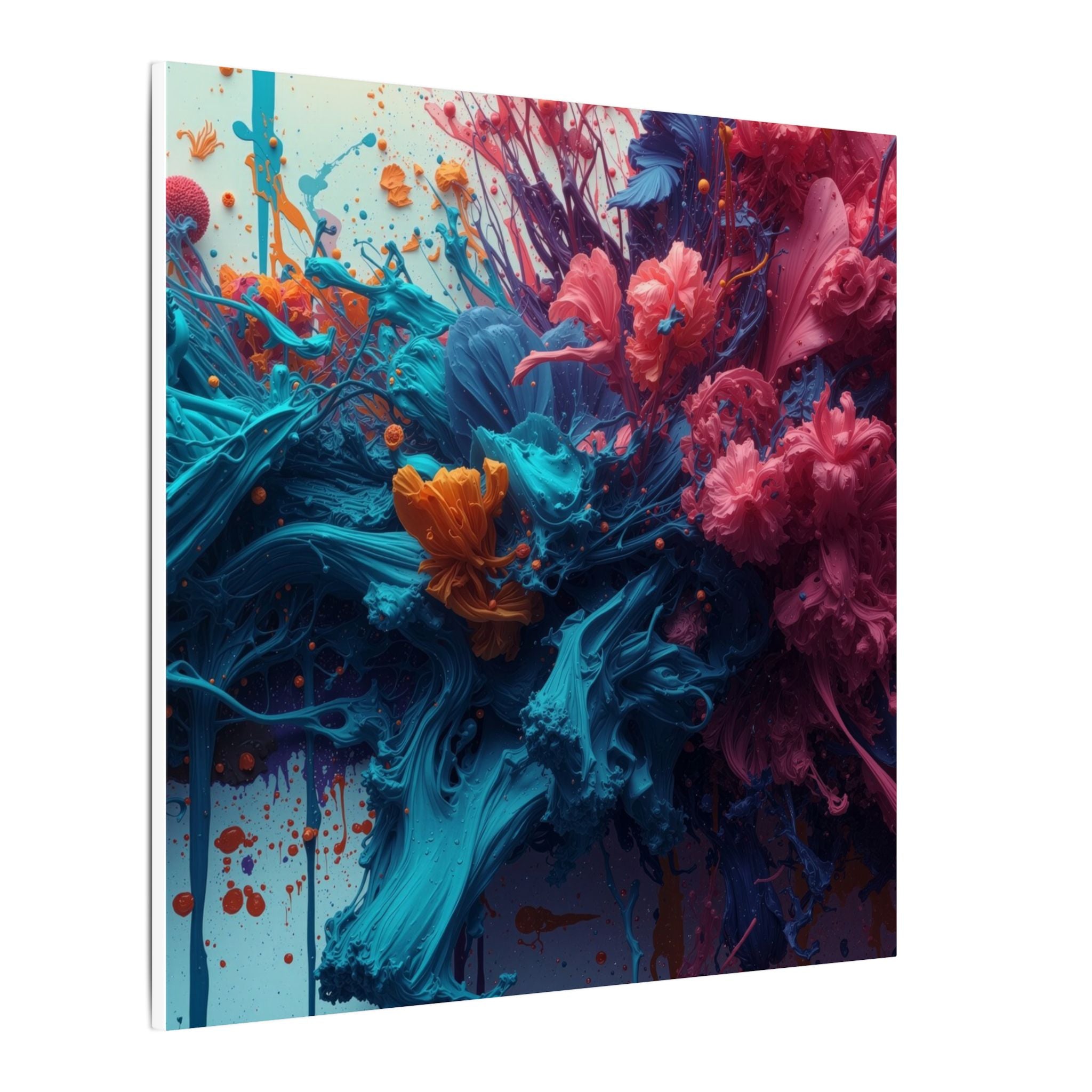 Marigoldtide canvas print by Scattercrate — turquoise ink tide with real marigold and dahlia blooms