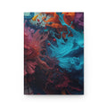 Goldenreef hardcover journal by Scattercrate — marigold and coral tones in a glowing reef-inspired abstract