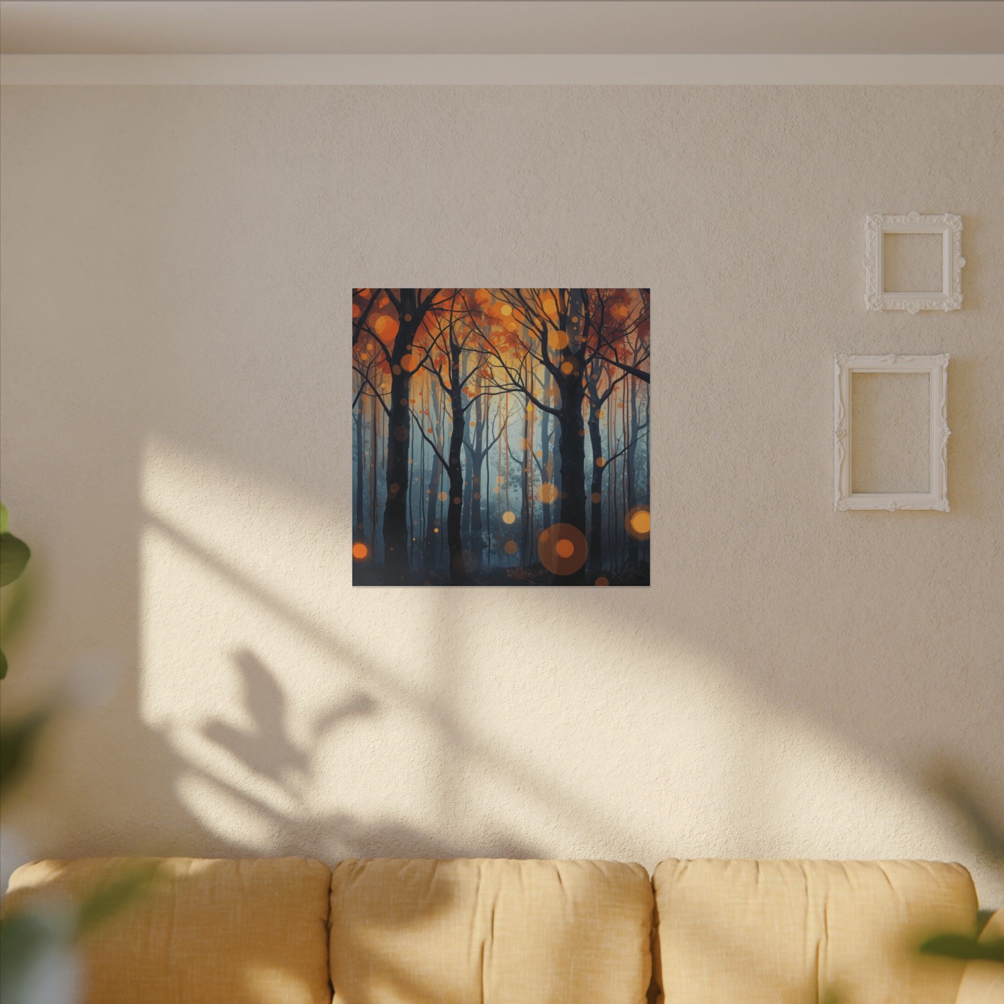 GLOW FOREST — Abstract Forest Lights Framed Canvas Wall Art