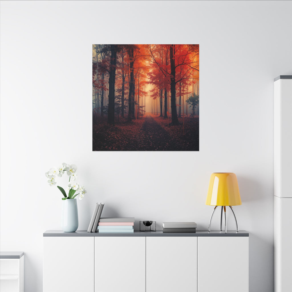 AMBER FOREST — Abstract Autumn Forest Framed Canvas Wall Art